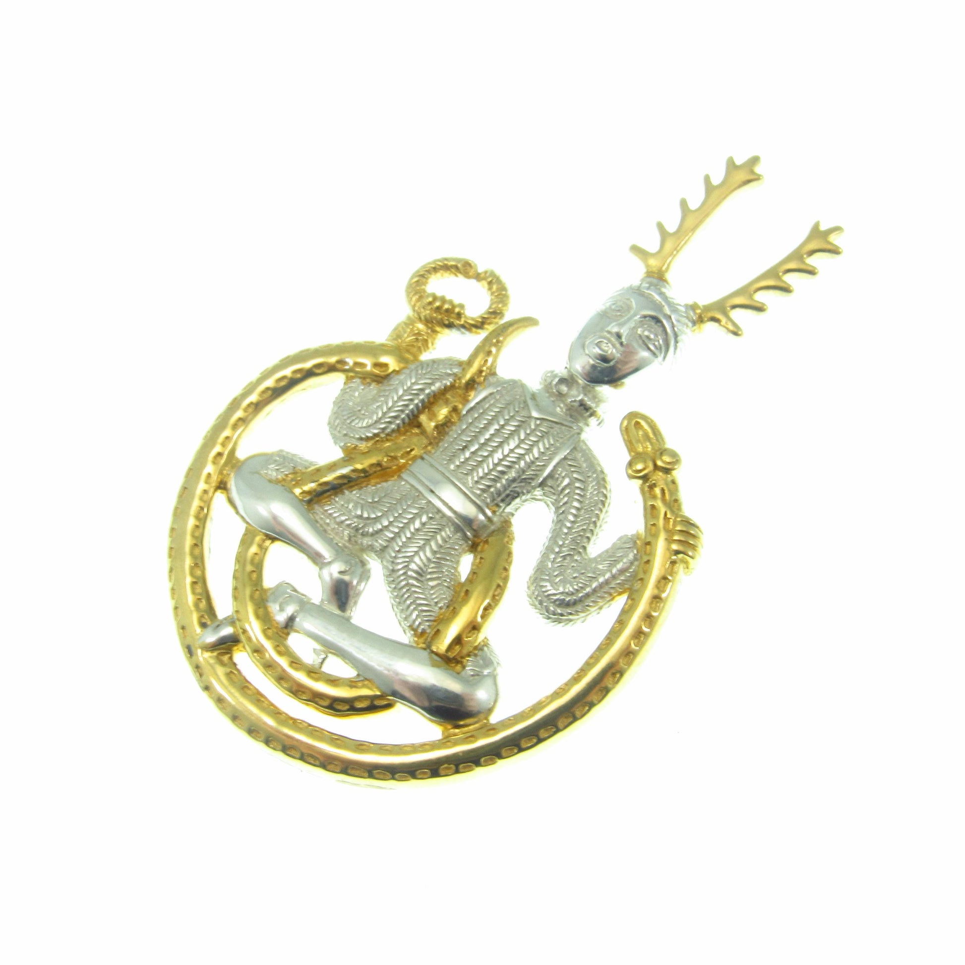 Solid 925 Sterling Silver Celtic God of the Underworld Cernunnos Pendant, Master of the Hunt, Horned God Amulet, 18k Gold Accent Jewelry