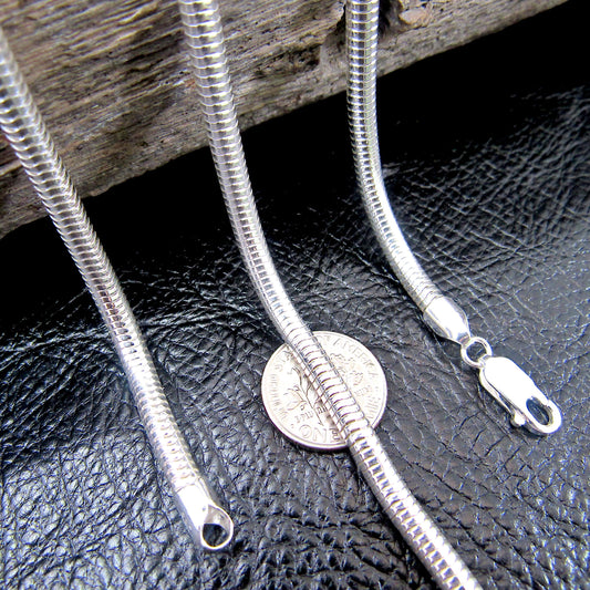 4MM Solid 925 Sterling Silver Italian Round Snake Chain, Thick Necklace, Made in Italy, 16" - 30" Inches, for Men or Women