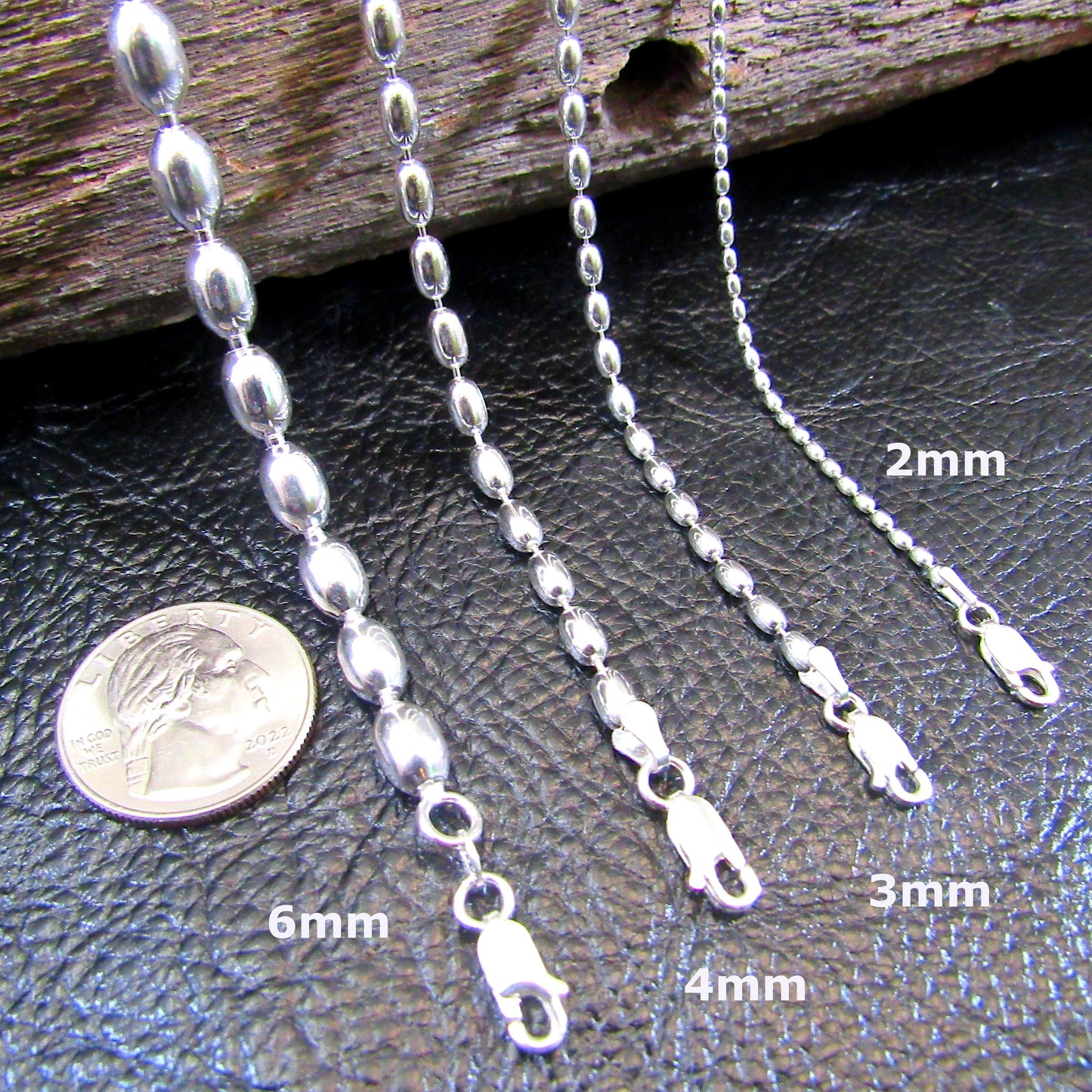 Solid 925 Sterling Silver Italian Oval Bead Chain, Rice Bead Necklace or Bracelet, Unisex Stacking and Layering Jewelry, Made in Italy
