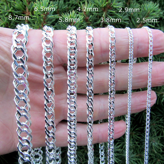 Solid 925 Sterling Silver Italian Rombo Chain, Rambo Chain, Double Curb Link Necklace or Bracelet, Men's Unique Designer Chains