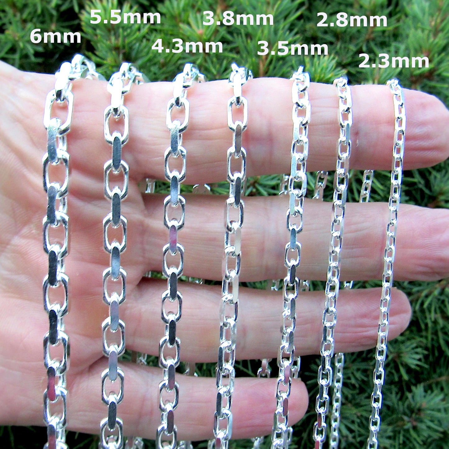 Solid 925 Sterling Silver Italian Diamond Cut Forzatina Cable Chain, Men's Nautical Anchor Link Necklace or Bracelet, Made in Italy