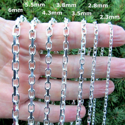 Solid 925 Sterling Silver Italian Diamond Cut Forzatina Cable Chain, Men's Nautical Anchor Link Necklace or Bracelet, Made in Italy