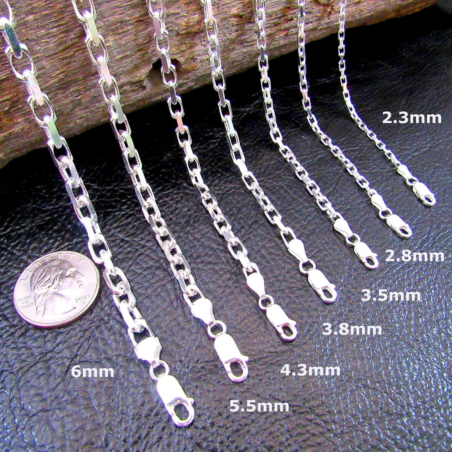 Solid 925 Sterling Silver Italian Diamond Cut Forzatina Cable Chain, Men's Nautical Anchor Link Necklace or Bracelet, Made in Italy