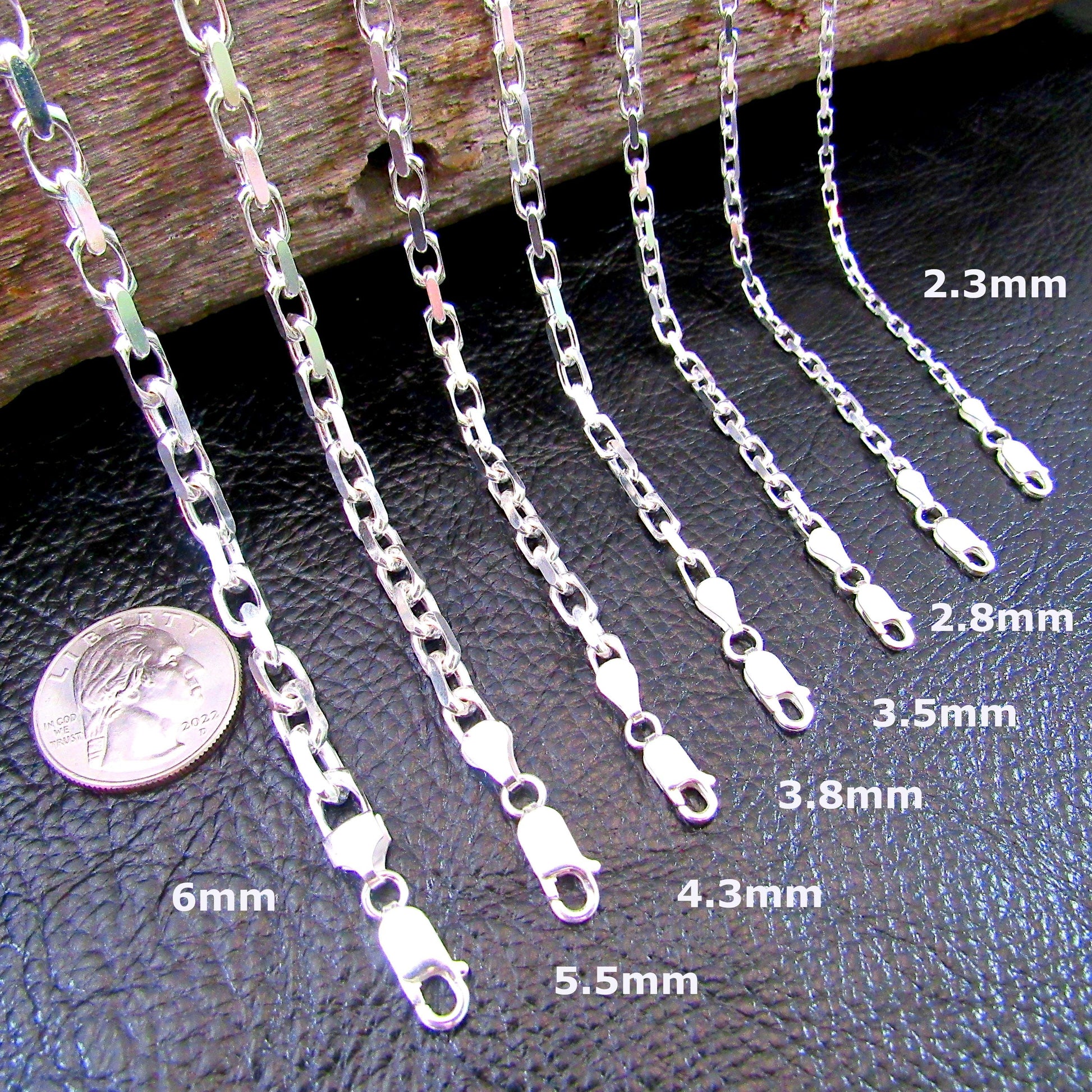 Solid 925 Sterling Silver Italian Diamond Cut Forzatina Cable Chain, Men's Nautical Anchor Link Necklace or Bracelet, Made in Italy