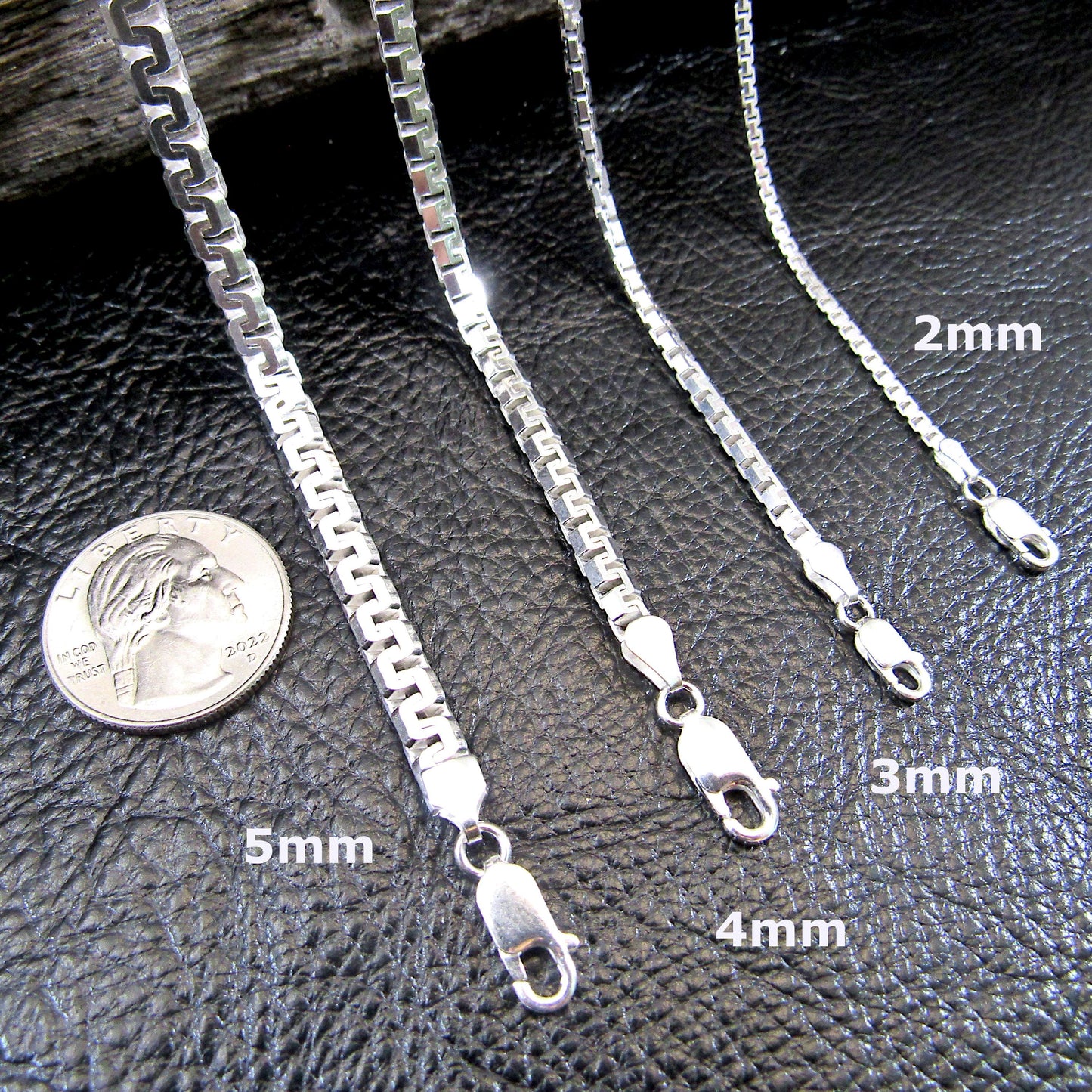 Solid 925 Sterling Silver Greek Key Box Chain - Meander Necklace - Chunky Urban Jewelry for Men or Women - Puzzle Link Chains - Italy Made