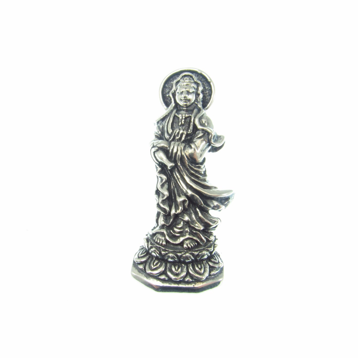Solid 925 Sterling Silver Guan Yin Slide Pendant – Buddhist Bodhisattva of Compassion Jewelry, Chinese Kwan Yin Amulet, Spiritual Gift