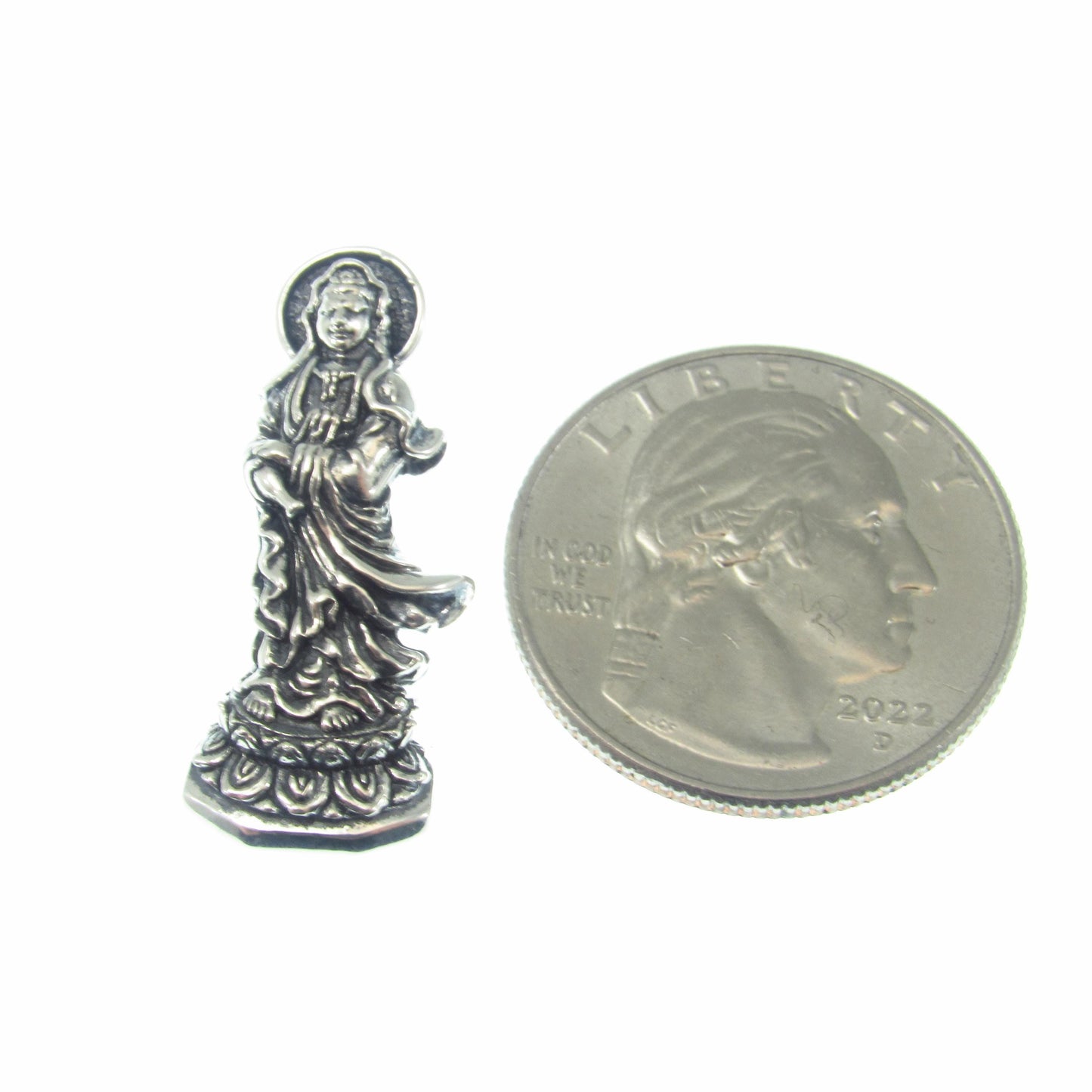 Solid 925 Sterling Silver Guan Yin Slide Pendant – Buddhist Bodhisattva of Compassion Jewelry, Chinese Kwan Yin Amulet, Spiritual Gift