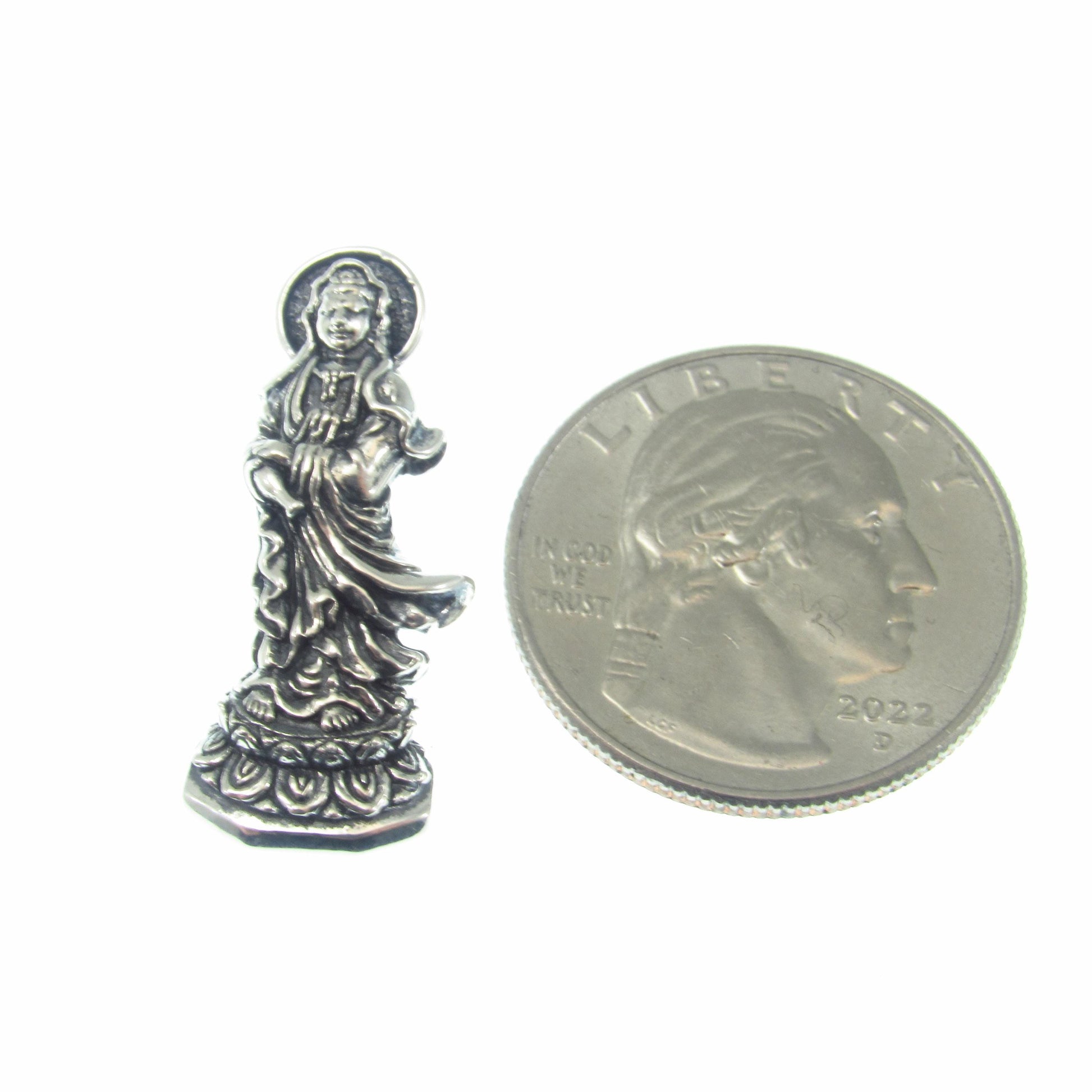 Solid 925 Sterling Silver Guan Yin Slide Pendant – Buddhist Bodhisattva of Compassion Jewelry, Chinese Kwan Yin Amulet, Spiritual Gift