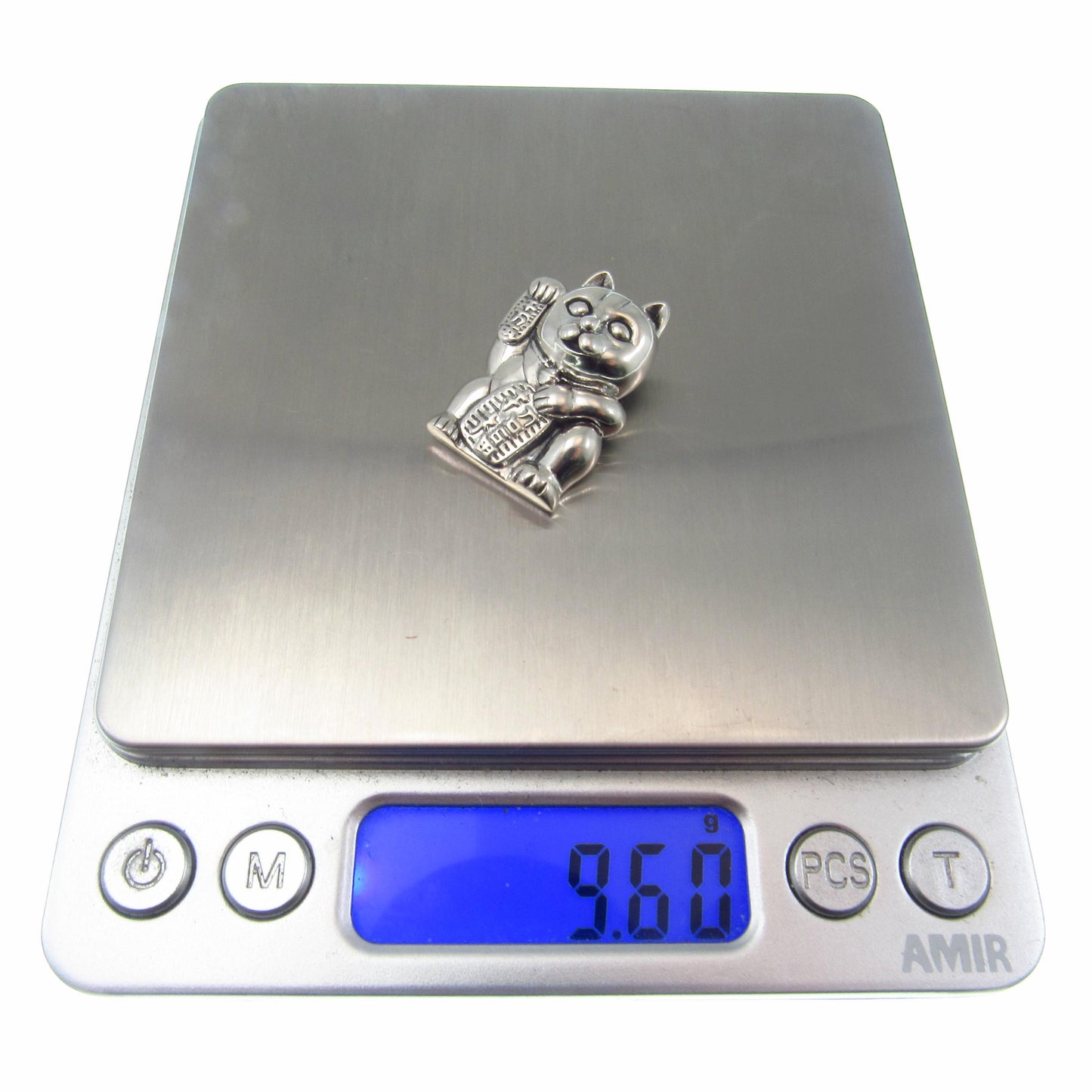 The Lucky Cat Pendant / Solid 925 Sterling Silver / Maneki Neko, Japanese Good Luck Charm Figurine, Prosperity and Fortune Jewelry