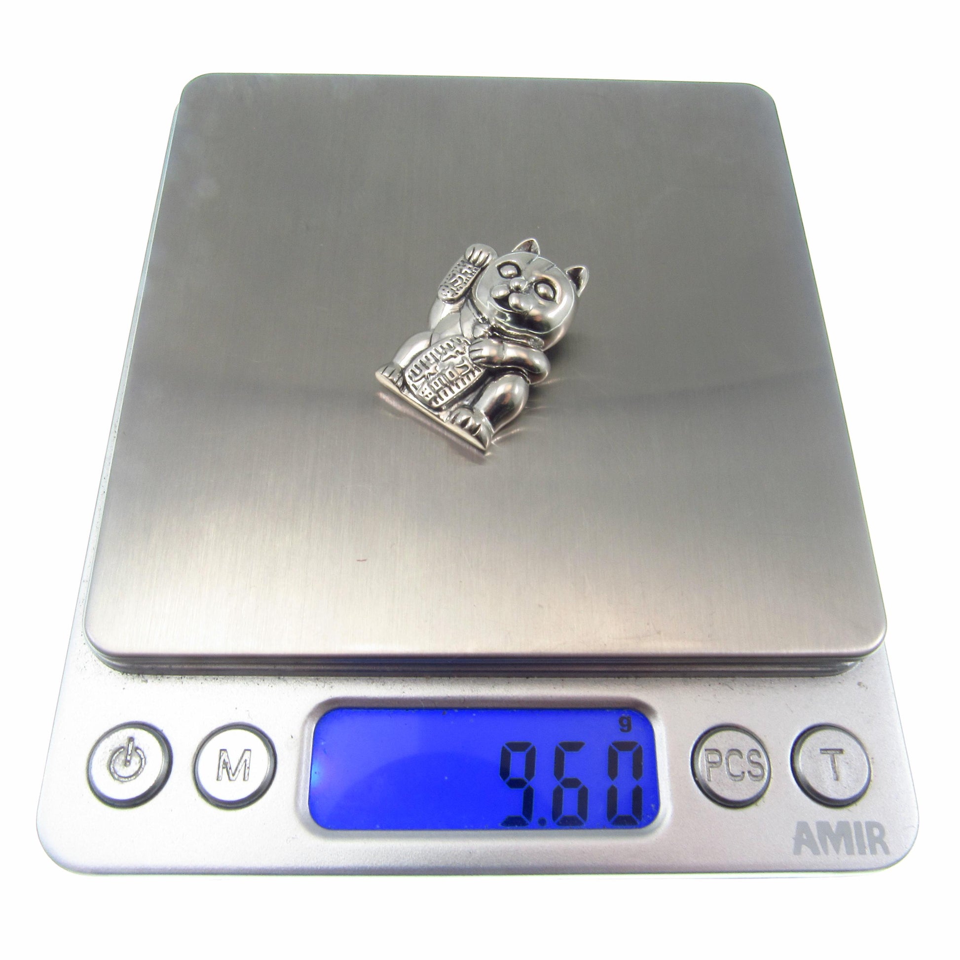 The Lucky Cat Pendant / Solid 925 Sterling Silver / Maneki Neko, Japanese Good Luck Charm Figurine, Prosperity and Fortune Jewelry