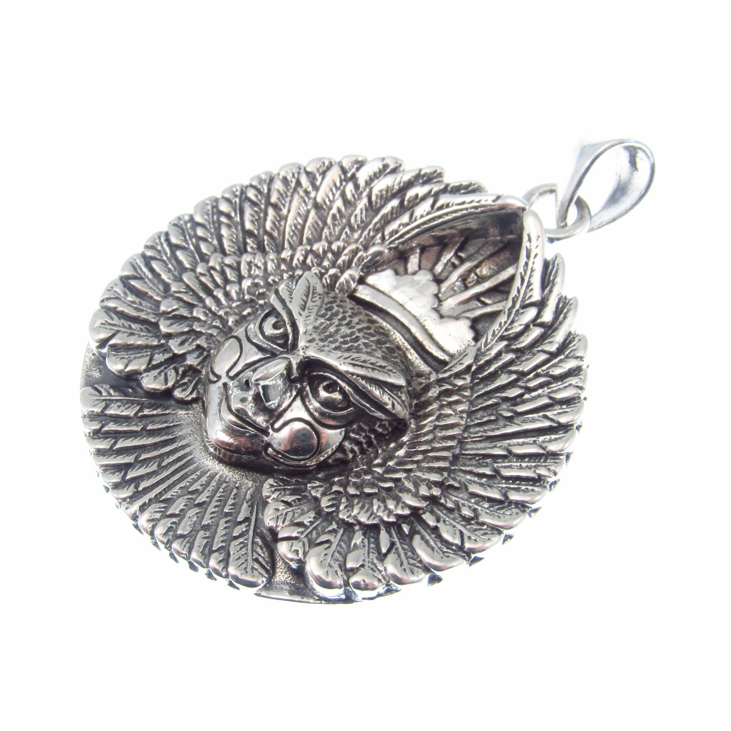 Large Solid 925 Sterling Silver Ariel Bird Goddess Pendant by Oberon Zell, Mythical Winged Goddess Necklace Amulet, Vintage Pagan Jewelry
