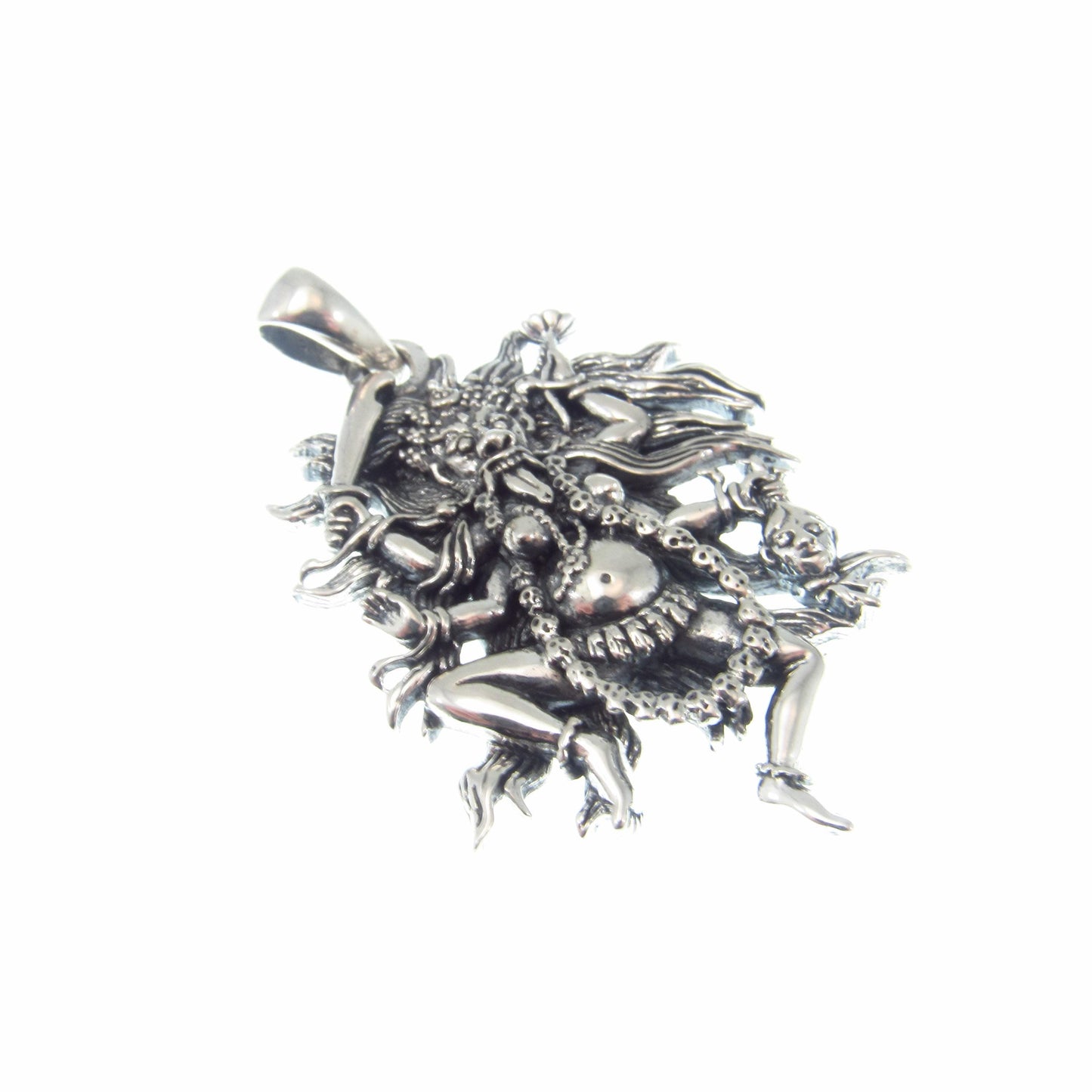 Kali Goddess Pendant / Solid 925 Sterling Silver / Fierce Hindu Deity Amulet, Powerful Spiritual Jewelry, Statement Necklace Pendant