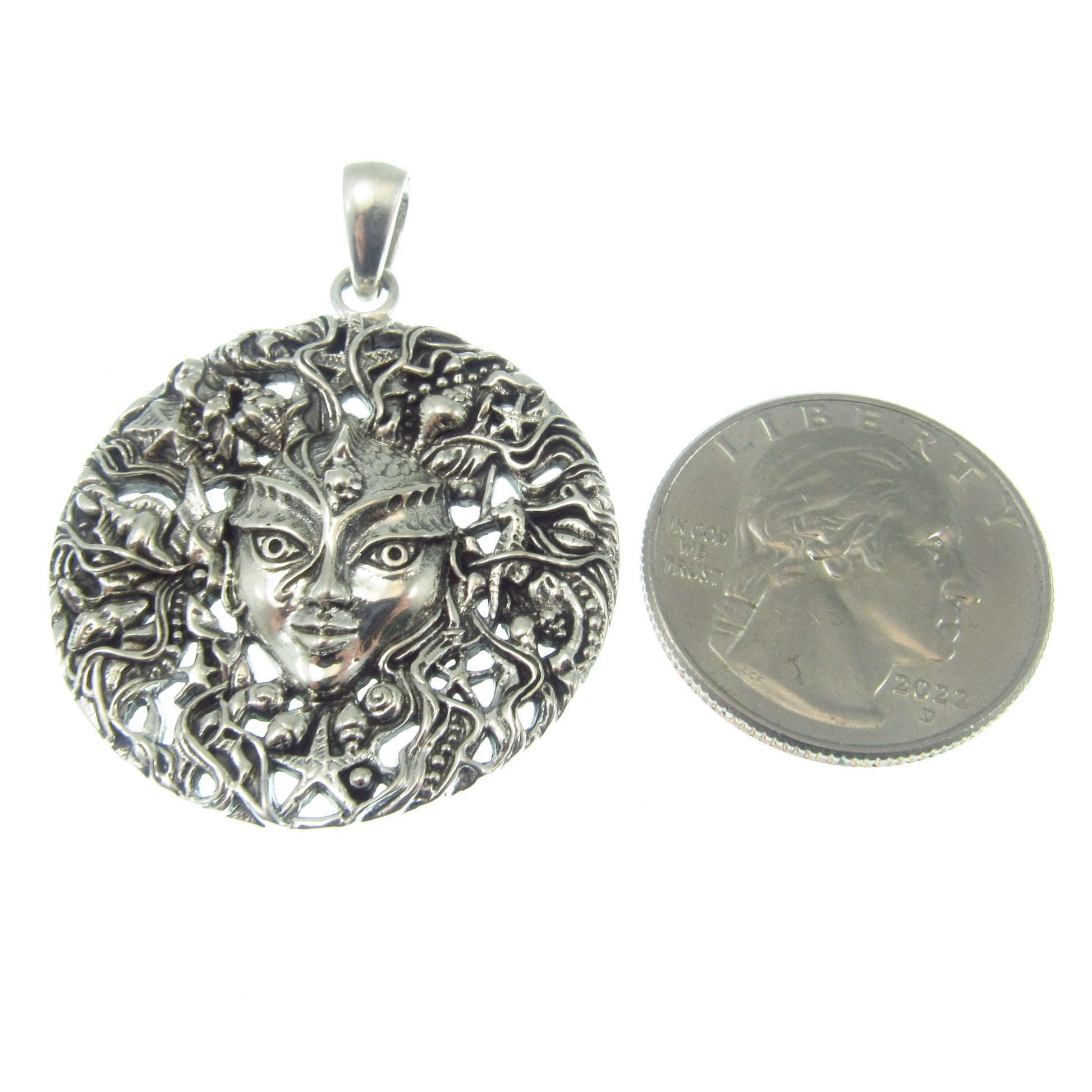 Solid 925 Sterling Silver Mari Sea Goddess Pendant by Oberon Zell – Ocean Mythology Jewelry with Optional Blue / Aqua Enamel, Nautical Gift