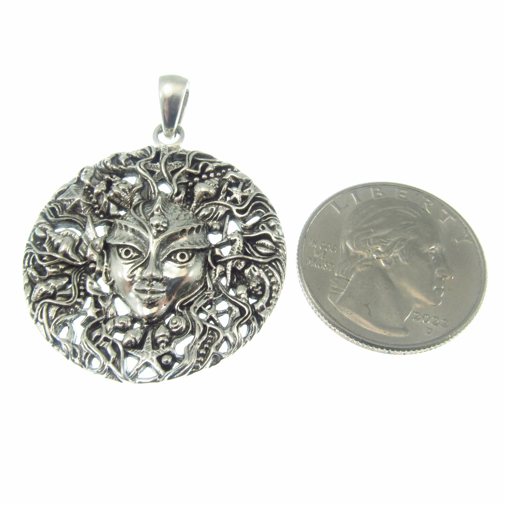 Solid 925 Sterling Silver Mari Sea Goddess Pendant by Oberon Zell – Ocean Mythology Jewelry with Optional Blue / Aqua Enamel, Nautical Gift