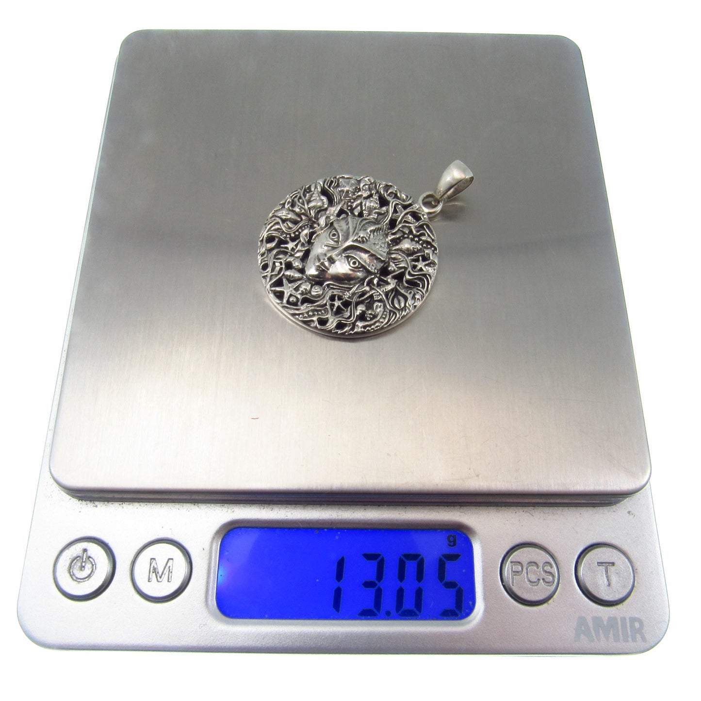 Solid 925 Sterling Silver Mari Sea Goddess Pendant by Oberon Zell – Ocean Mythology Jewelry with Optional Blue / Aqua Enamel, Nautical Gift