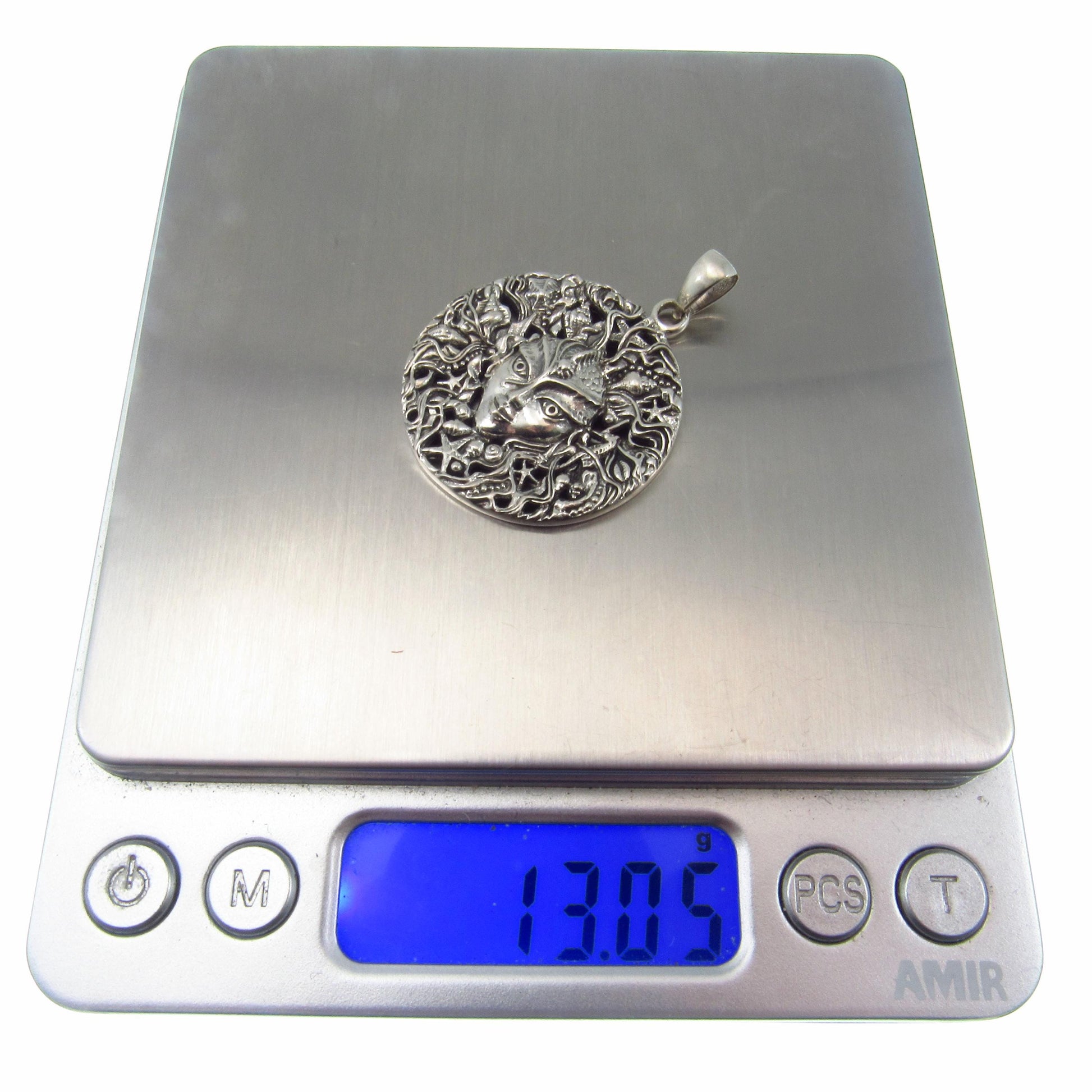 Solid 925 Sterling Silver Mari Sea Goddess Pendant by Oberon Zell – Ocean Mythology Jewelry with Optional Blue / Aqua Enamel, Nautical Gift