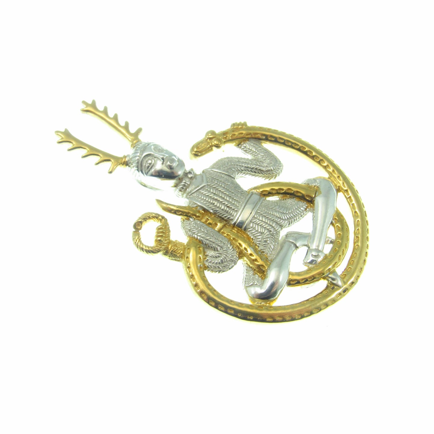 Solid 925 Sterling Silver Celtic God of the Underworld Cernunnos Pendant, Master of the Hunt, Horned God Amulet, 18k Gold Accent Jewelry