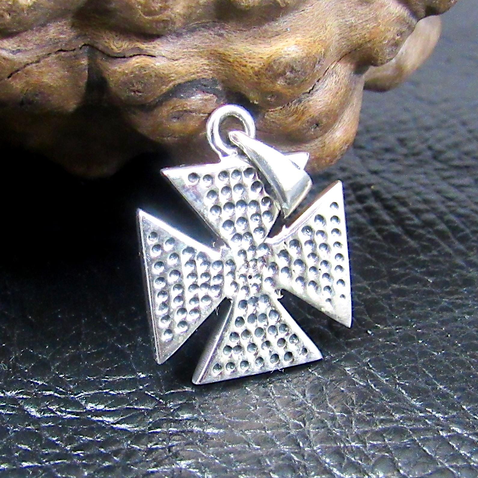 Solid 925 Sterling Silver Croix Pattee (Patty) Pendant, Iron Cross Jewelry, Skeleton Skull with 4 Card Suits, Handcrafted Gambling Charm