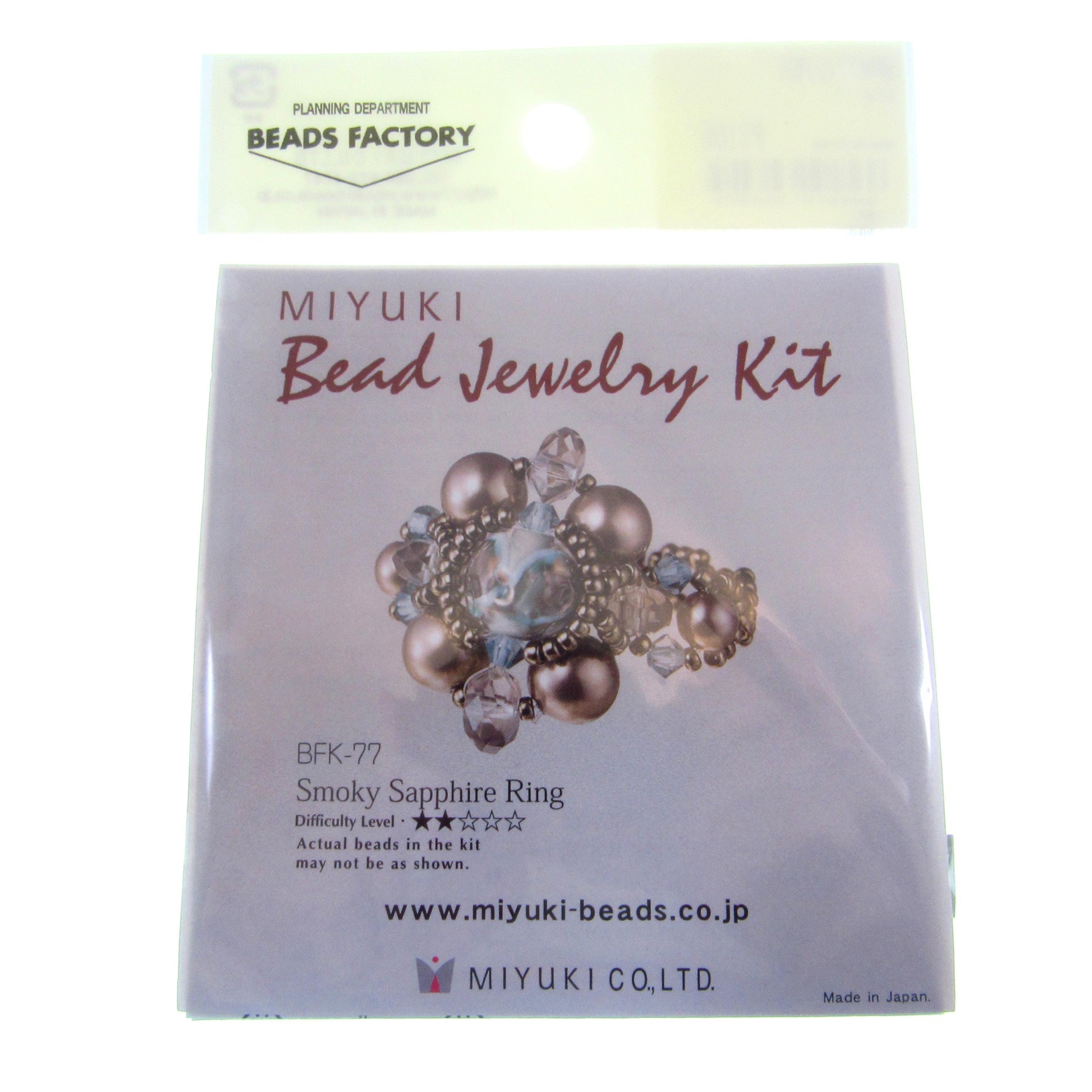Miyuki Bead Jewelry Kit – Smoky Sapphire Ring - Japanese Beading Kit with Glass Pearls & Crystals, Made in Japan DIY Beadwork Project BFK-77