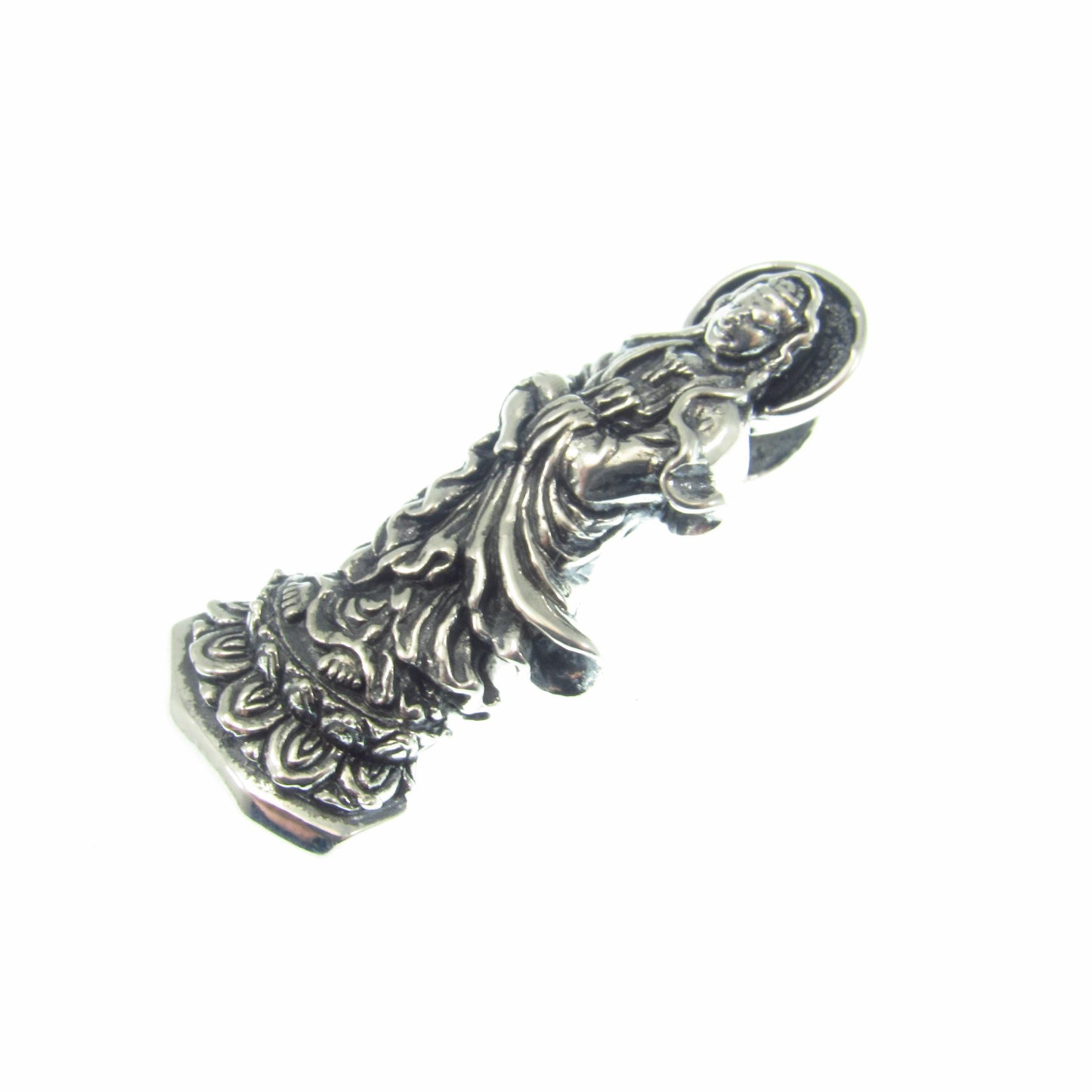Solid 925 Sterling Silver Guan Yin Slide Pendant – Buddhist Bodhisattva of Compassion Jewelry, Chinese Kwan Yin Amulet, Spiritual Gift
