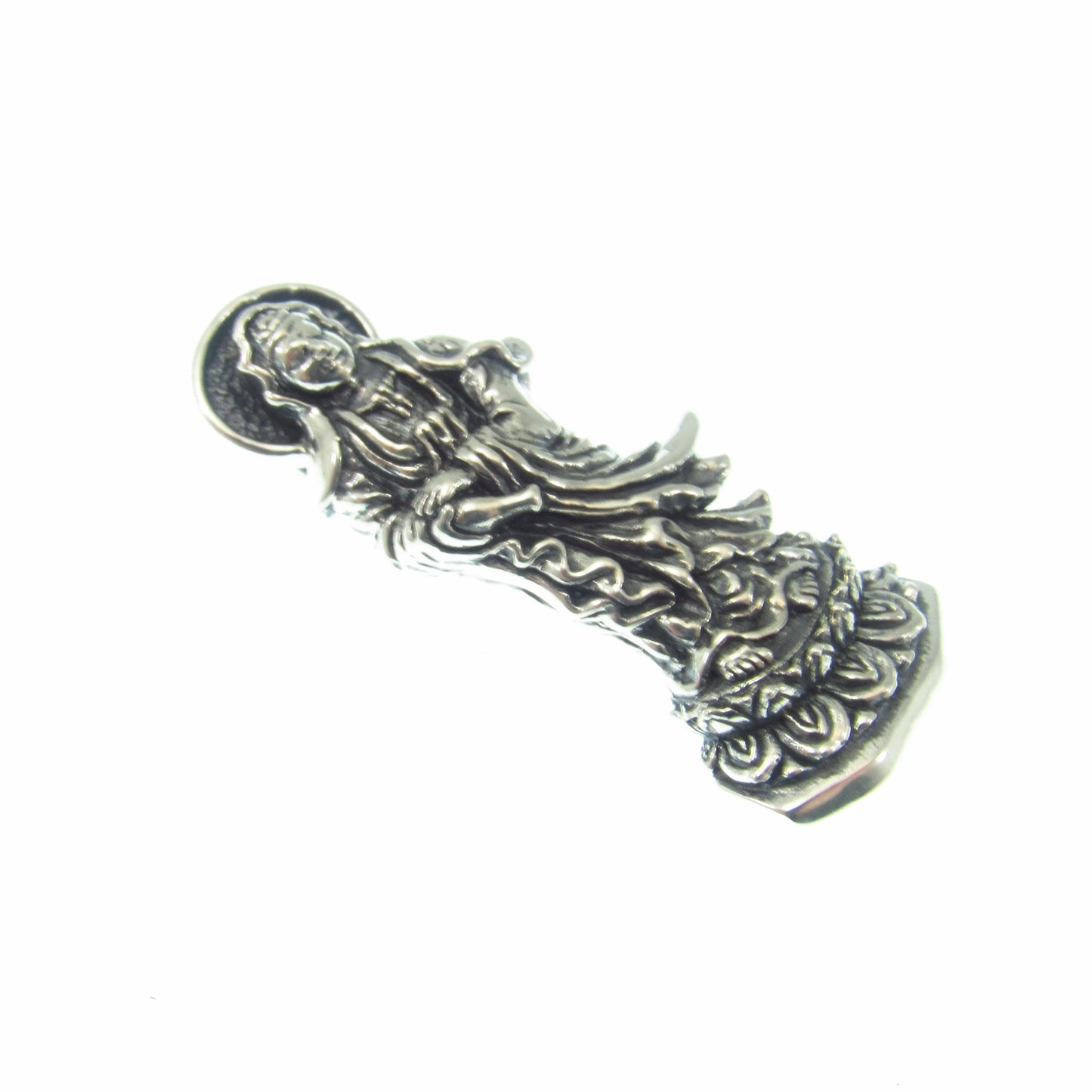 Solid 925 Sterling Silver Guan Yin Slide Pendant – Buddhist Bodhisattva of Compassion Jewelry, Chinese Kwan Yin Amulet, Spiritual Gift