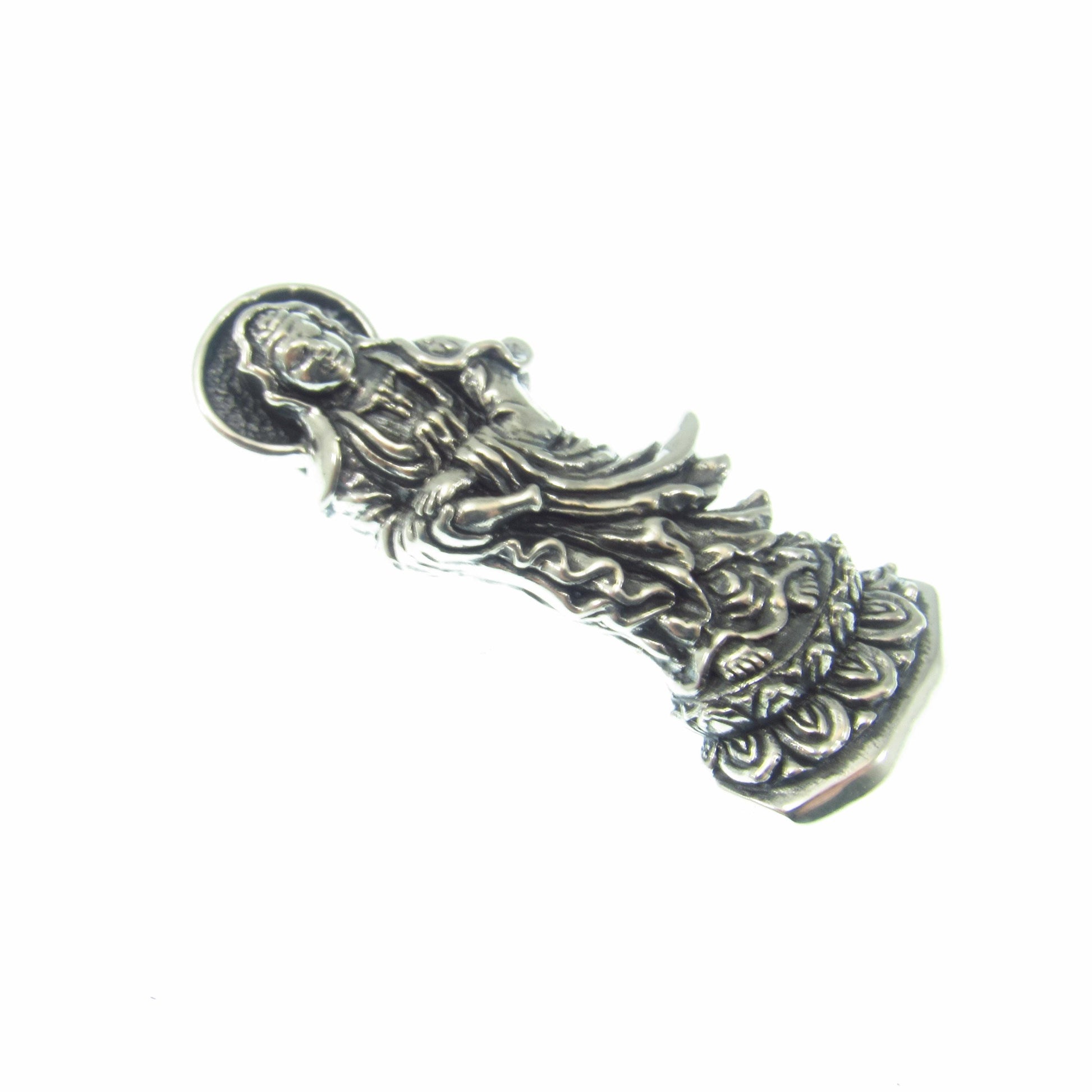 Solid 925 Sterling Silver Guan Yin Slide Pendant – Buddhist Bodhisattva of Compassion Jewelry, Chinese Kwan Yin Amulet, Spiritual Gift