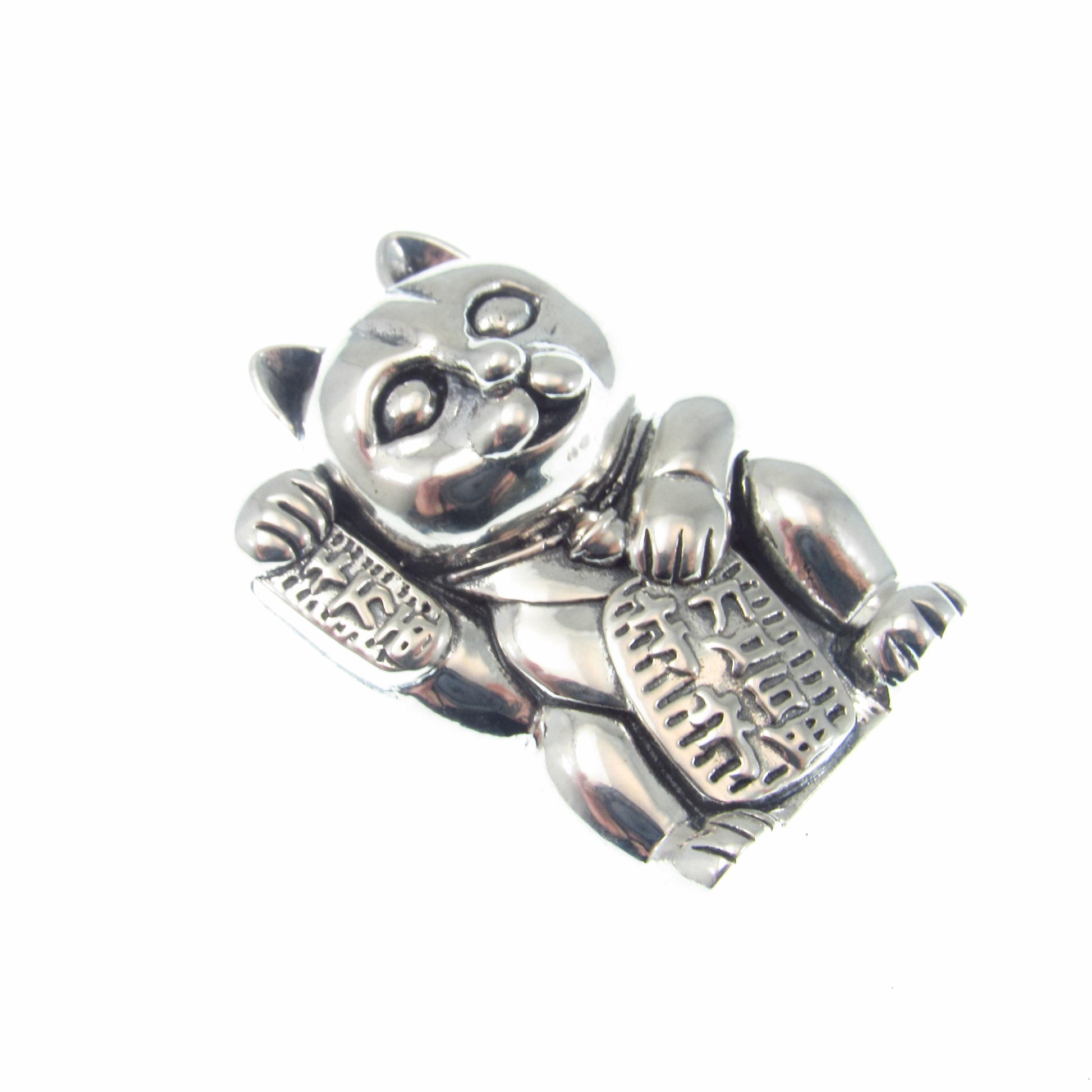 The Lucky Cat Pendant / Solid 925 Sterling Silver / Maneki Neko, Japanese Good Luck Charm Figurine, Prosperity and Fortune Jewelry