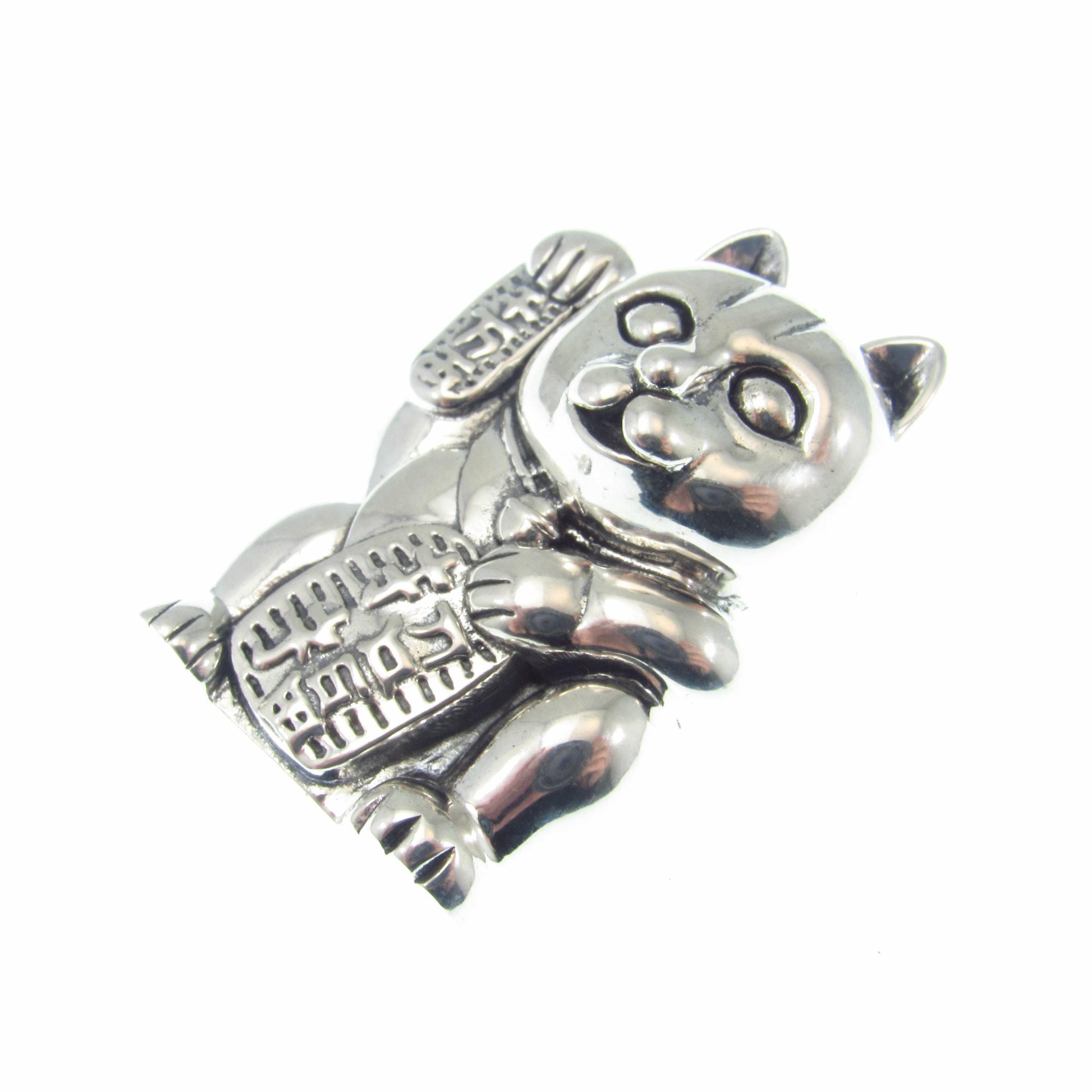The Lucky Cat Pendant / Solid 925 Sterling Silver / Maneki Neko, Japanese Good Luck Charm Figurine, Prosperity and Fortune Jewelry