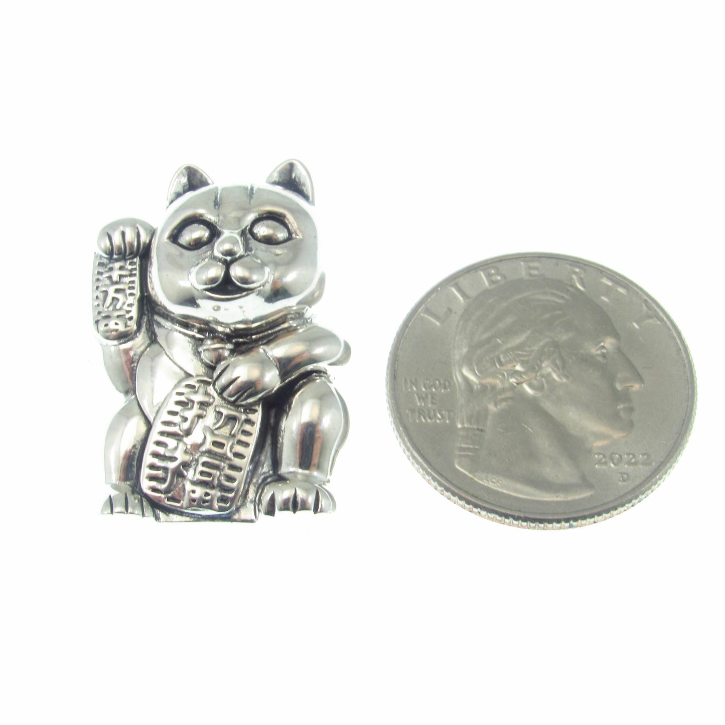 The Lucky Cat Pendant / Solid 925 Sterling Silver / Maneki Neko, Japanese Good Luck Charm Figurine, Prosperity and Fortune Jewelry