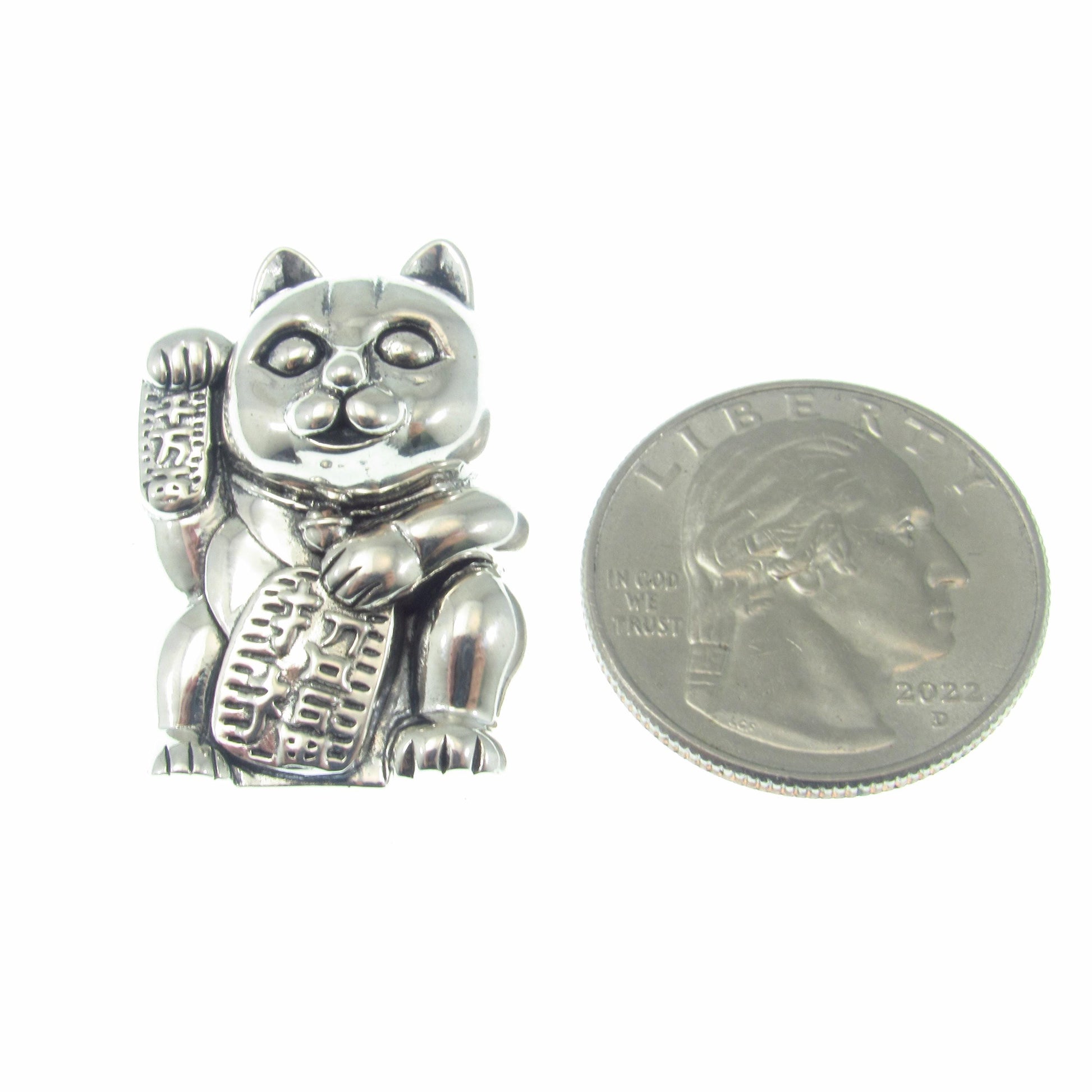 The Lucky Cat Pendant / Solid 925 Sterling Silver / Maneki Neko, Japanese Good Luck Charm Figurine, Prosperity and Fortune Jewelry