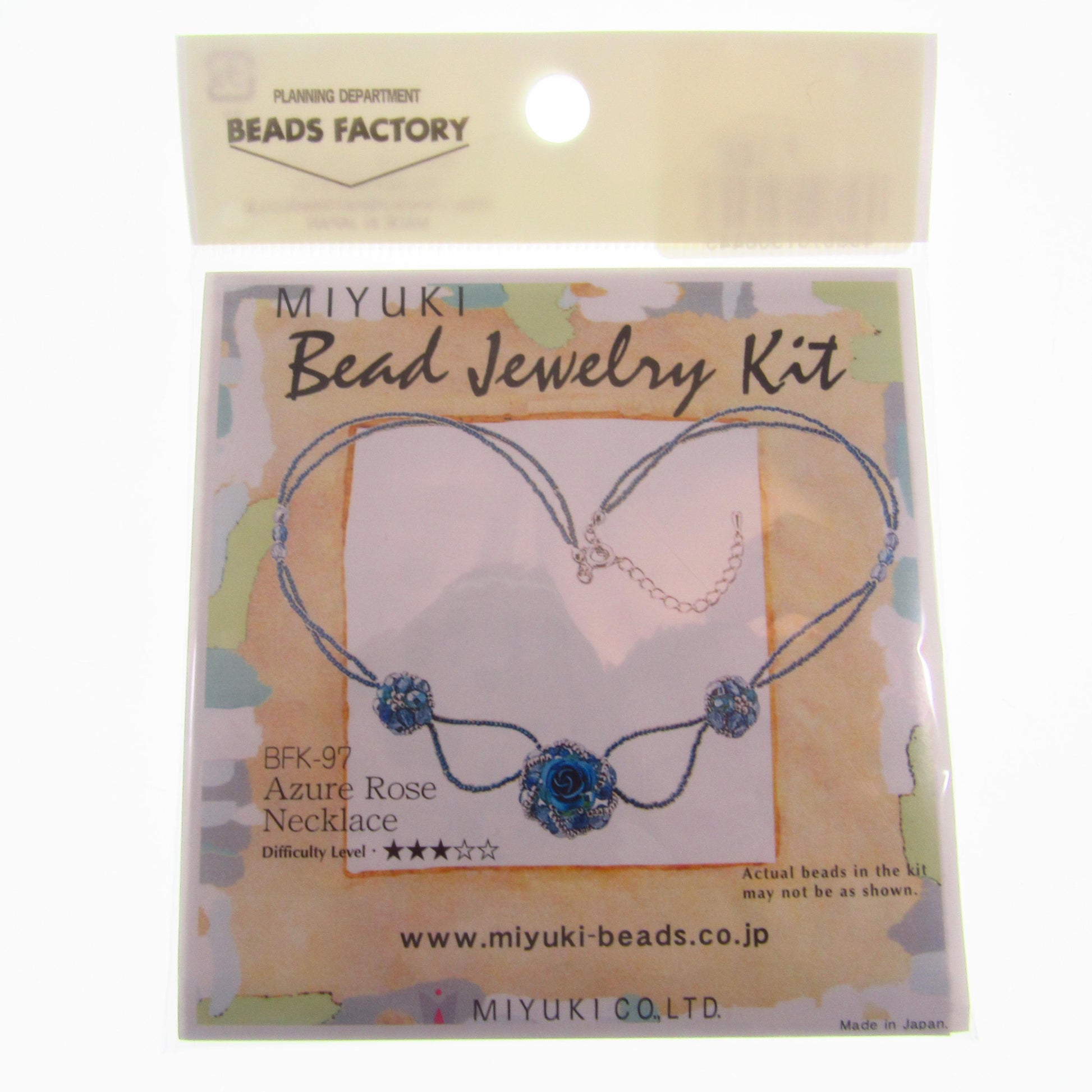 Miyuki Bead Jewelry Kit Azure Rose Necklace • Japanese Bead Craft Kit • DIY Beaded Necklace Kit with Blue Rose Design - BFK-97