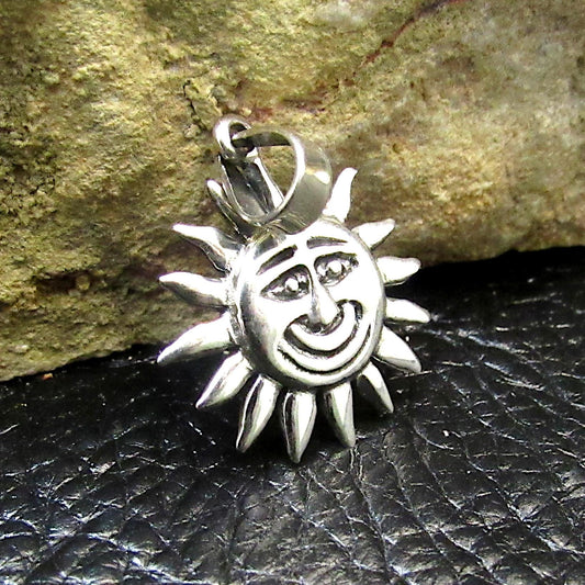 Solid 925 Sterling Silver Smiley Face Sun Pendant, Handcrafted Belenus Celestial Charm