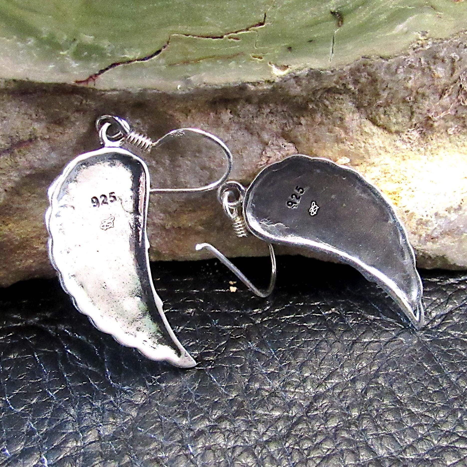 Solid 925 Sterling Silver Angel Wing Earrings, Handcrafted Drop Dangle Hook Earrings, Symbol of Protection Jewelry