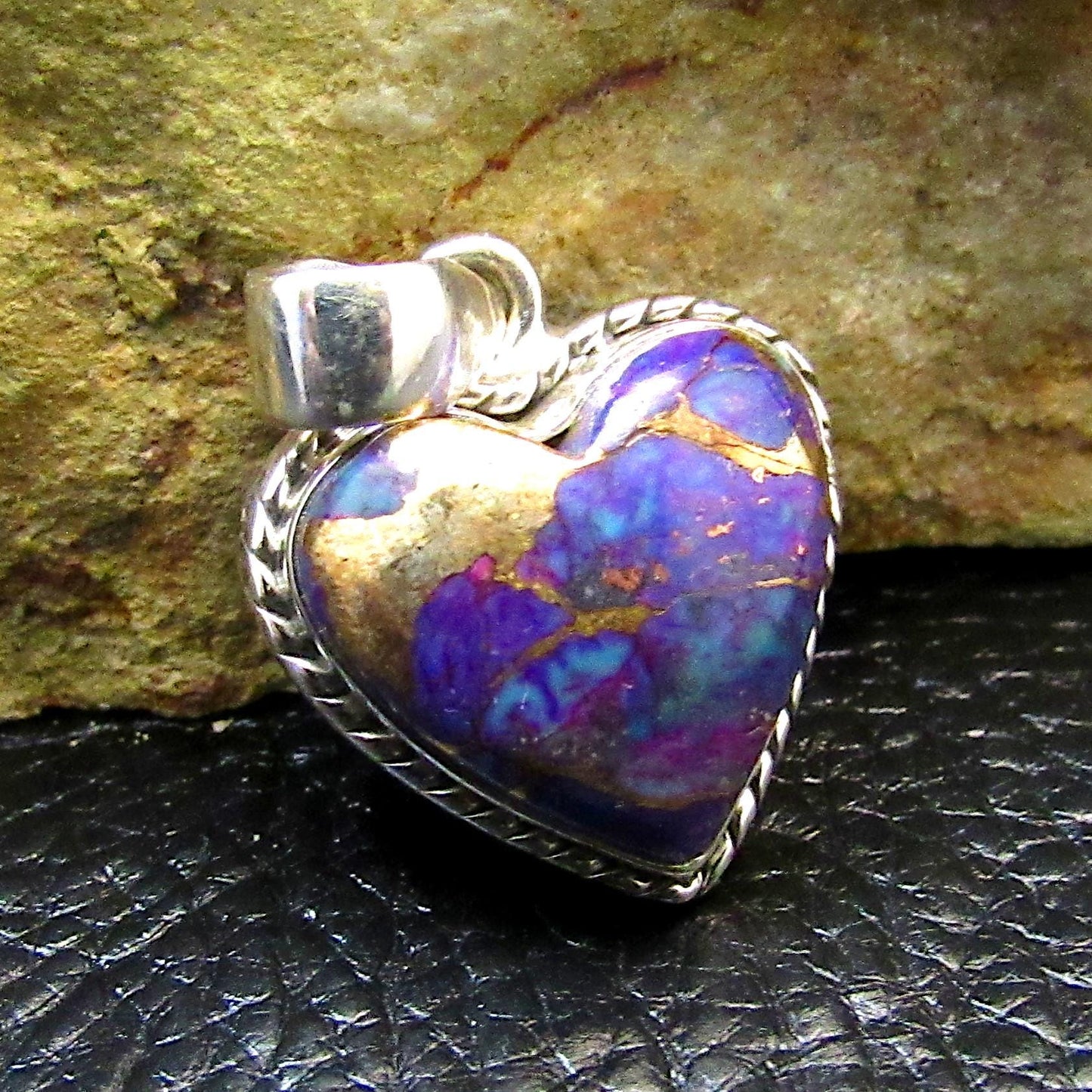 Solid 925 Sterling Silver Heart Pendant with Purple Copper Turquoise – Handcrafted Gemstone Necklace Charm, Unique Valentine Gift