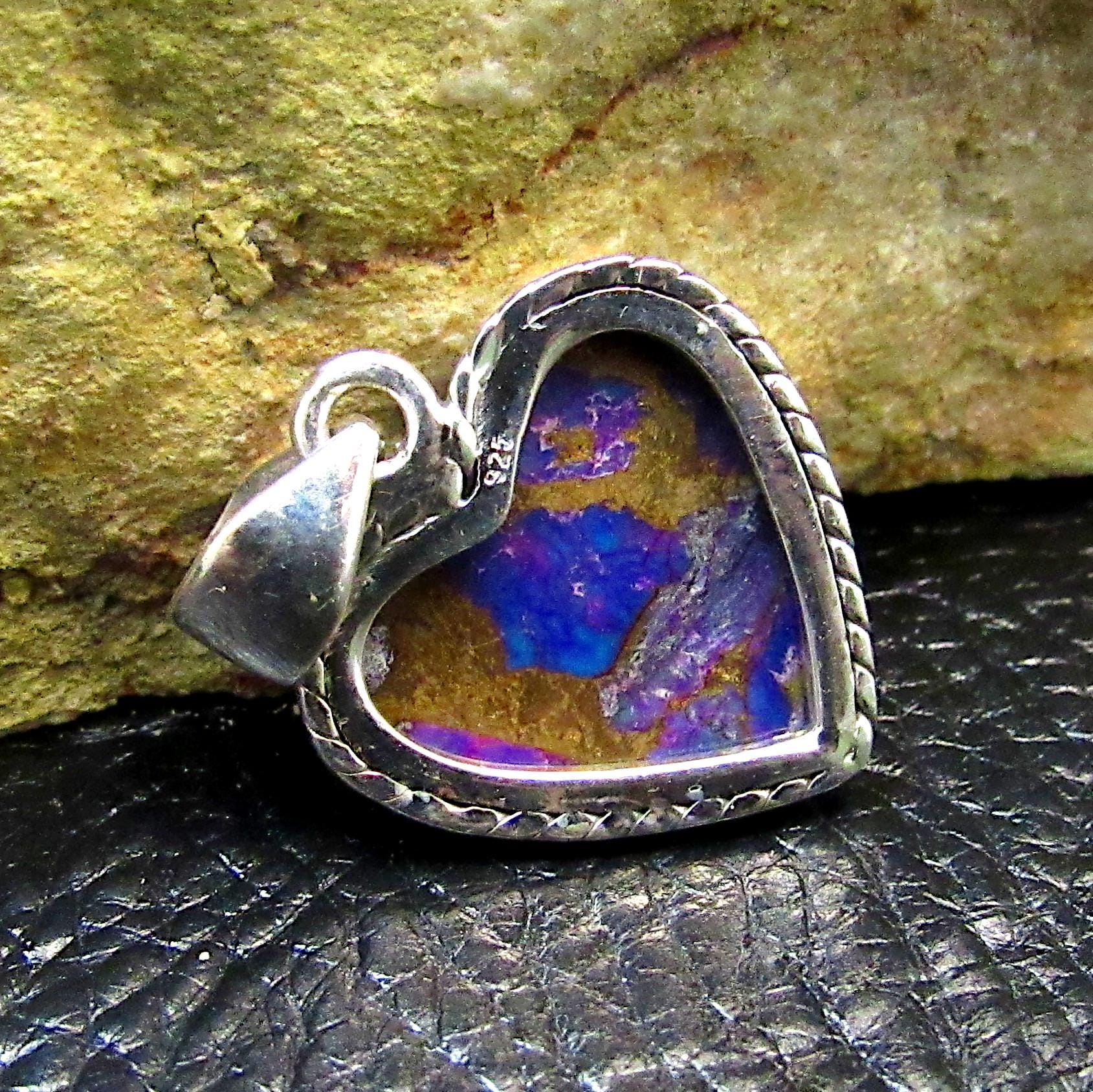 Solid 925 Sterling Silver Heart Pendant with Purple Copper Turquoise – Handcrafted Gemstone Necklace Charm, Unique Valentine Gift