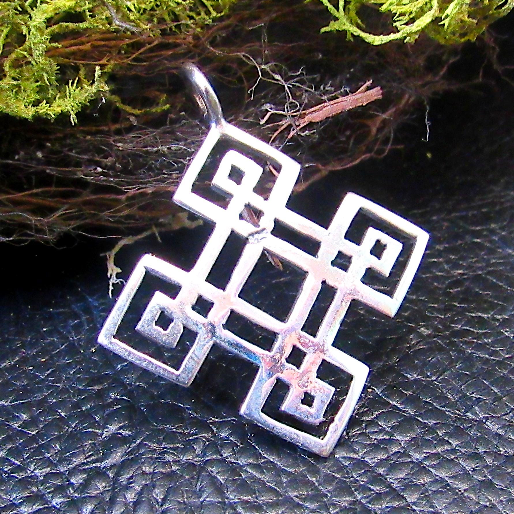 Solid 925 Sterling Silver Celtic Diamond Shaped Quaternary Knot Pendant, Handcrafted Square Shield Amulet