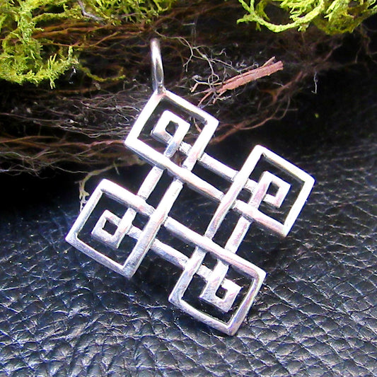 Solid 925 Sterling Silver Celtic Diamond Shaped Quaternary Knot Pendant, Handcrafted Square Shield Amulet