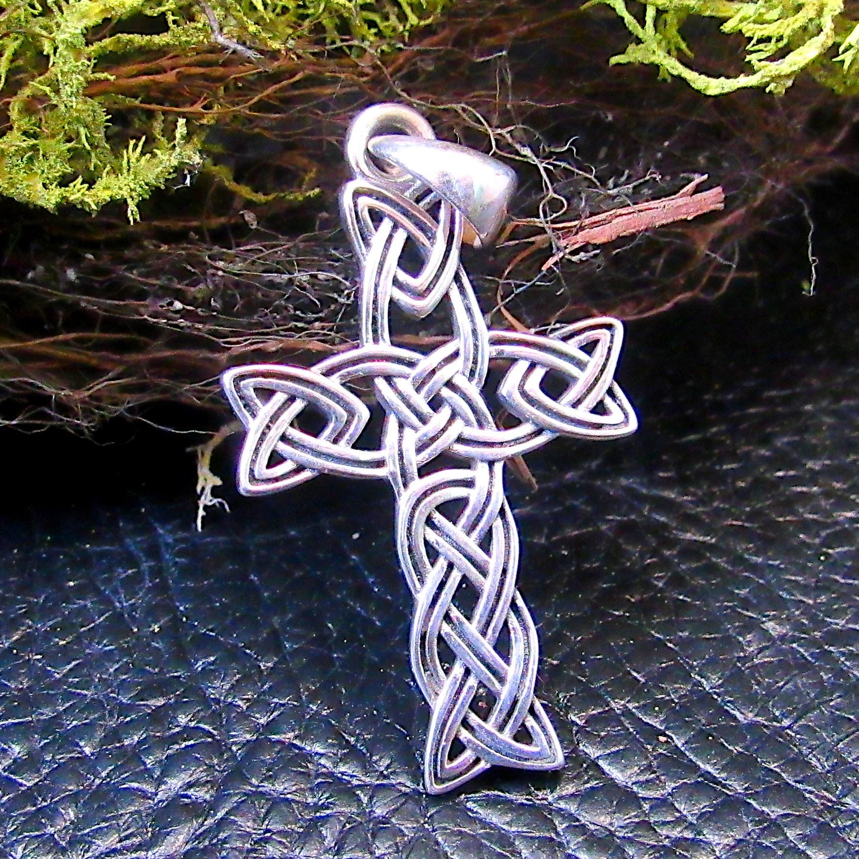 Solid 925 Sterling Silver Celtic Endless Square Infinity Knot Cross Pendant, Handcrafted Two-Toned Religious Jewelry
