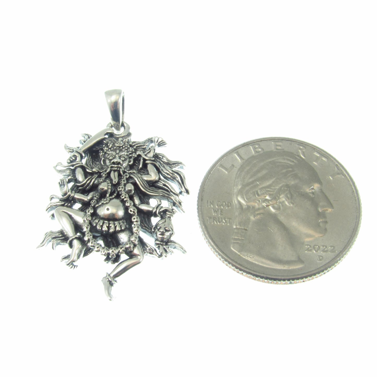 Kali Goddess Pendant / Solid 925 Sterling Silver / Fierce Hindu Deity Amulet, Powerful Spiritual Jewelry, Statement Necklace Pendant