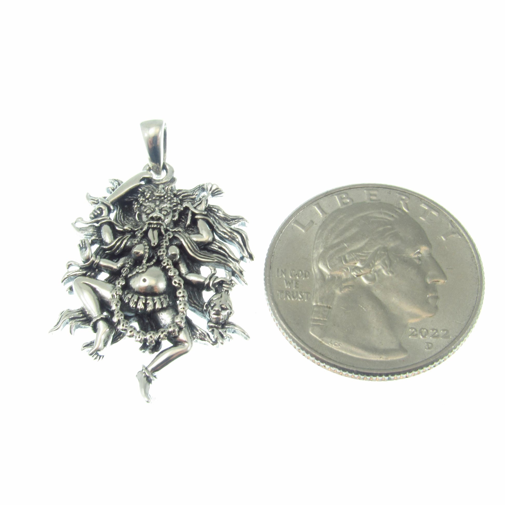 Kali Goddess Pendant / Solid 925 Sterling Silver / Fierce Hindu Deity Amulet, Powerful Spiritual Jewelry, Statement Necklace Pendant