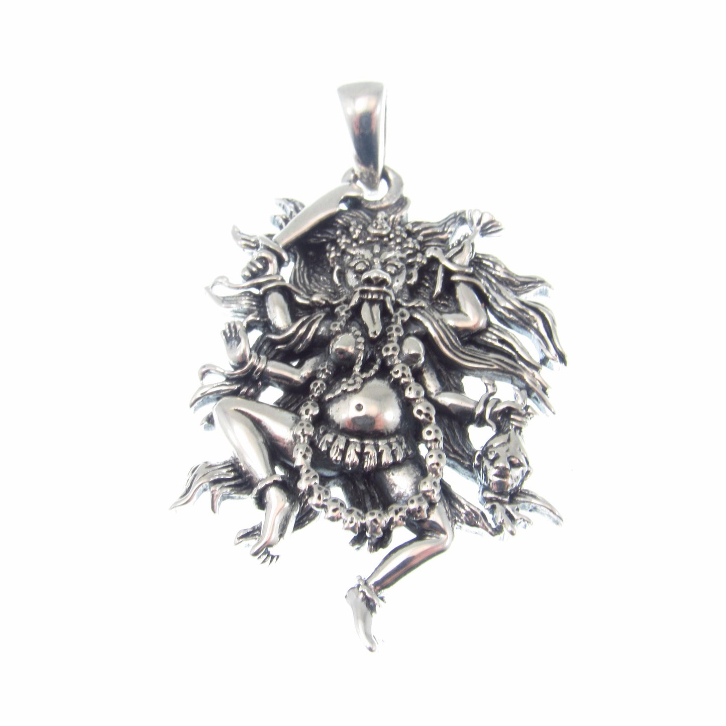 Kali Goddess Pendant / Solid 925 Sterling Silver / Fierce Hindu Deity Amulet, Powerful Spiritual Jewelry, Statement Necklace Pendant