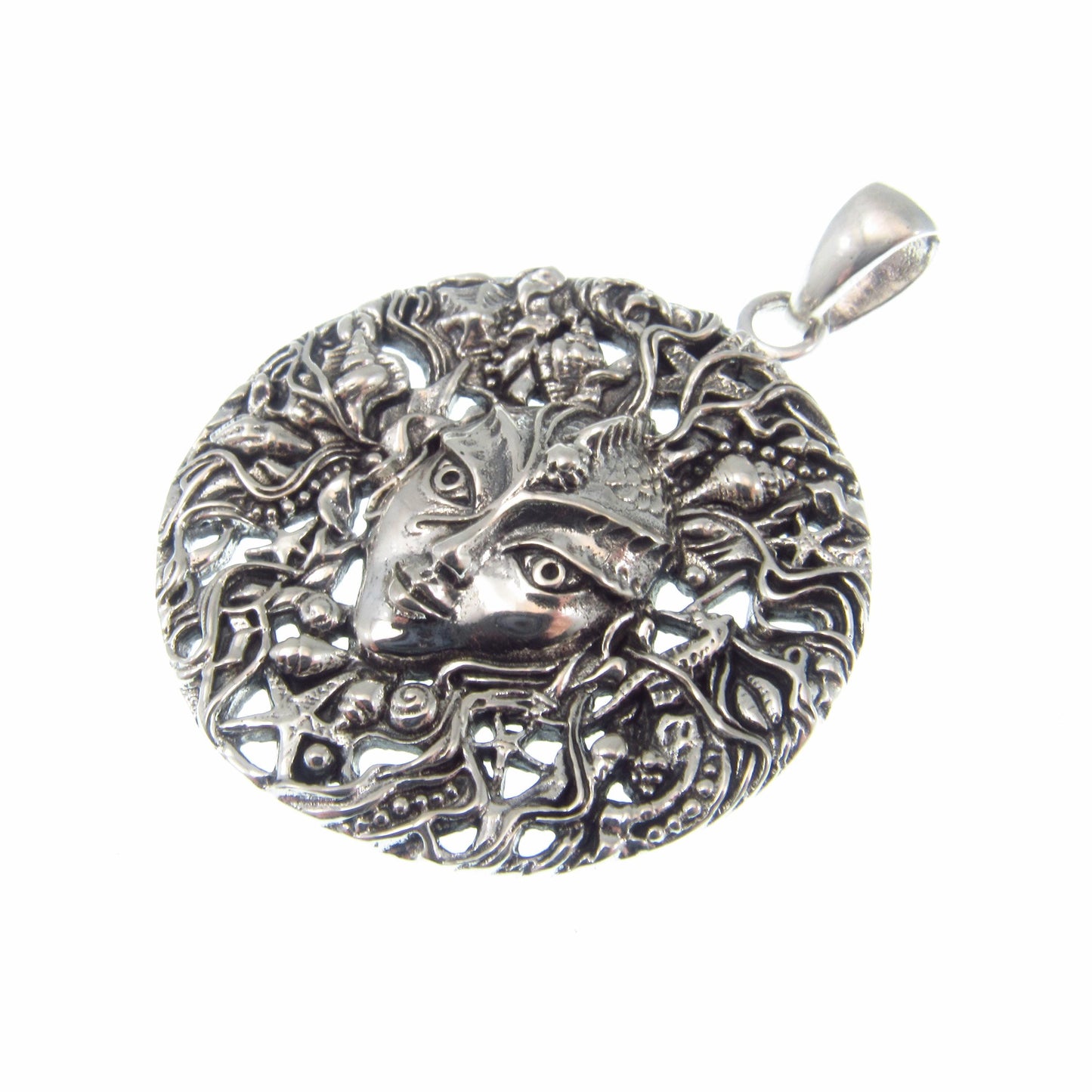 Solid 925 Sterling Silver Mari Sea Goddess Pendant by Oberon Zell – Ocean Mythology Jewelry with Optional Blue / Aqua Enamel, Nautical Gift