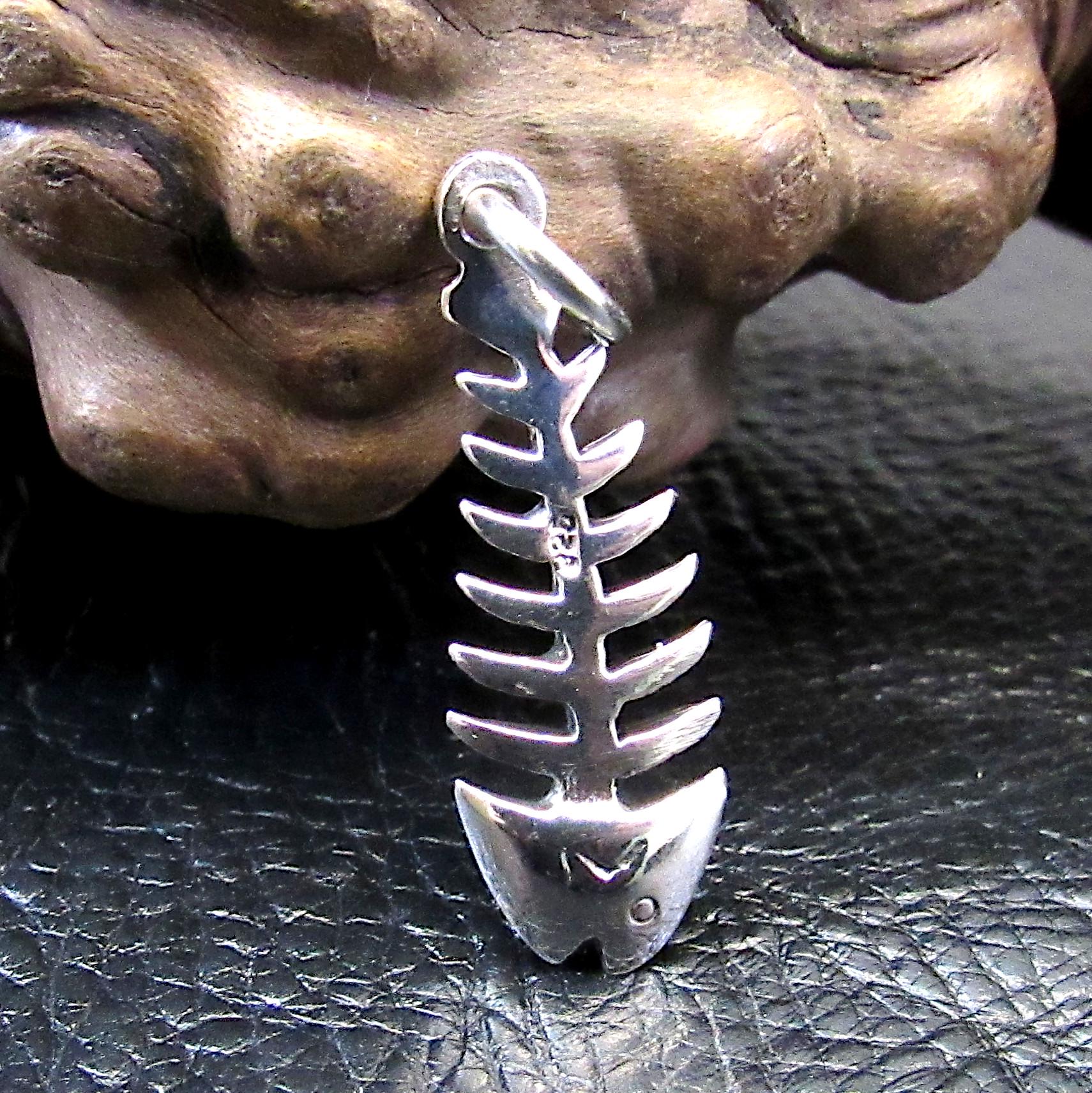 Solid 925 Sterling Silver 3D Two Sided Fish Skeleton Pendant, Handcrafted Fish Bone Charm