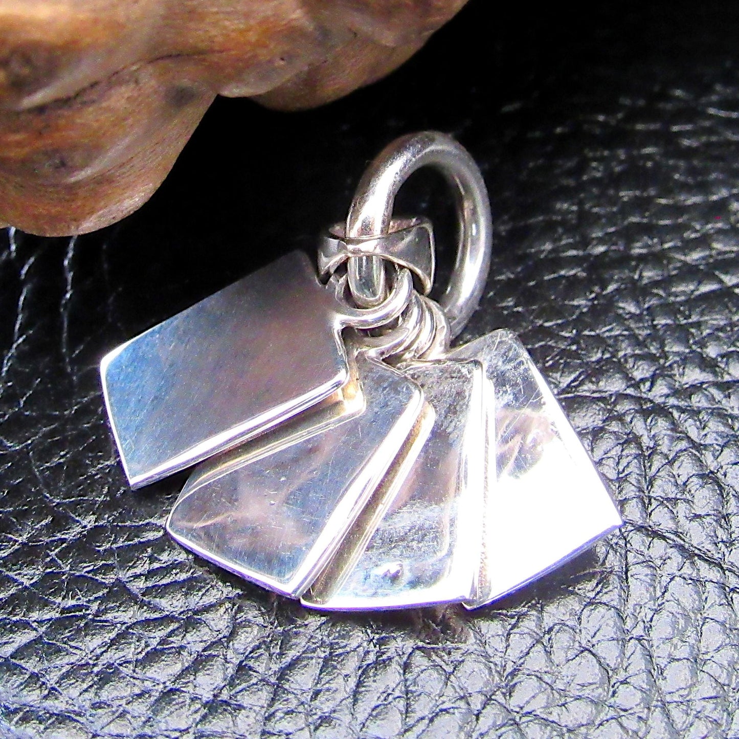 Solid 925 Sterling Silver Playing Cards Pendant – Four-Suit Charm with Black Onyx Inlay