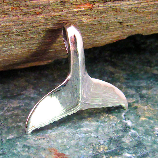 Solid 925 Sterling Silver 3D Whale Tail Slide Pendant - Handcrafted Nautical Jewelry Charm - Unique Design - Ocean & Sea Lover's Gift Idea