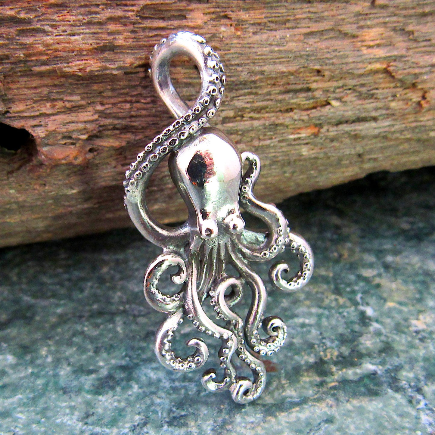 Large Solid 925 Sterling Silver Octopus Slide Pendant – Handcrafted Nautical Jewelry – Ocean Lover Statement Piece – Kraken Sea Life Gift