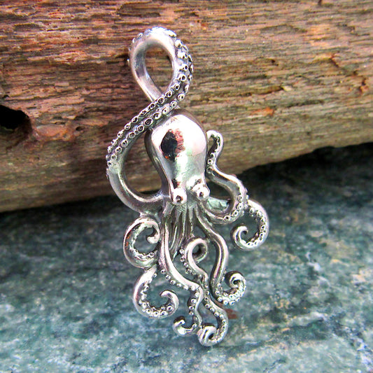 Large Solid 925 Sterling Silver Octopus Slide Pendant – Handcrafted Nautical Jewelry – Ocean Lover Statement Piece – Kraken Sea Life Gift