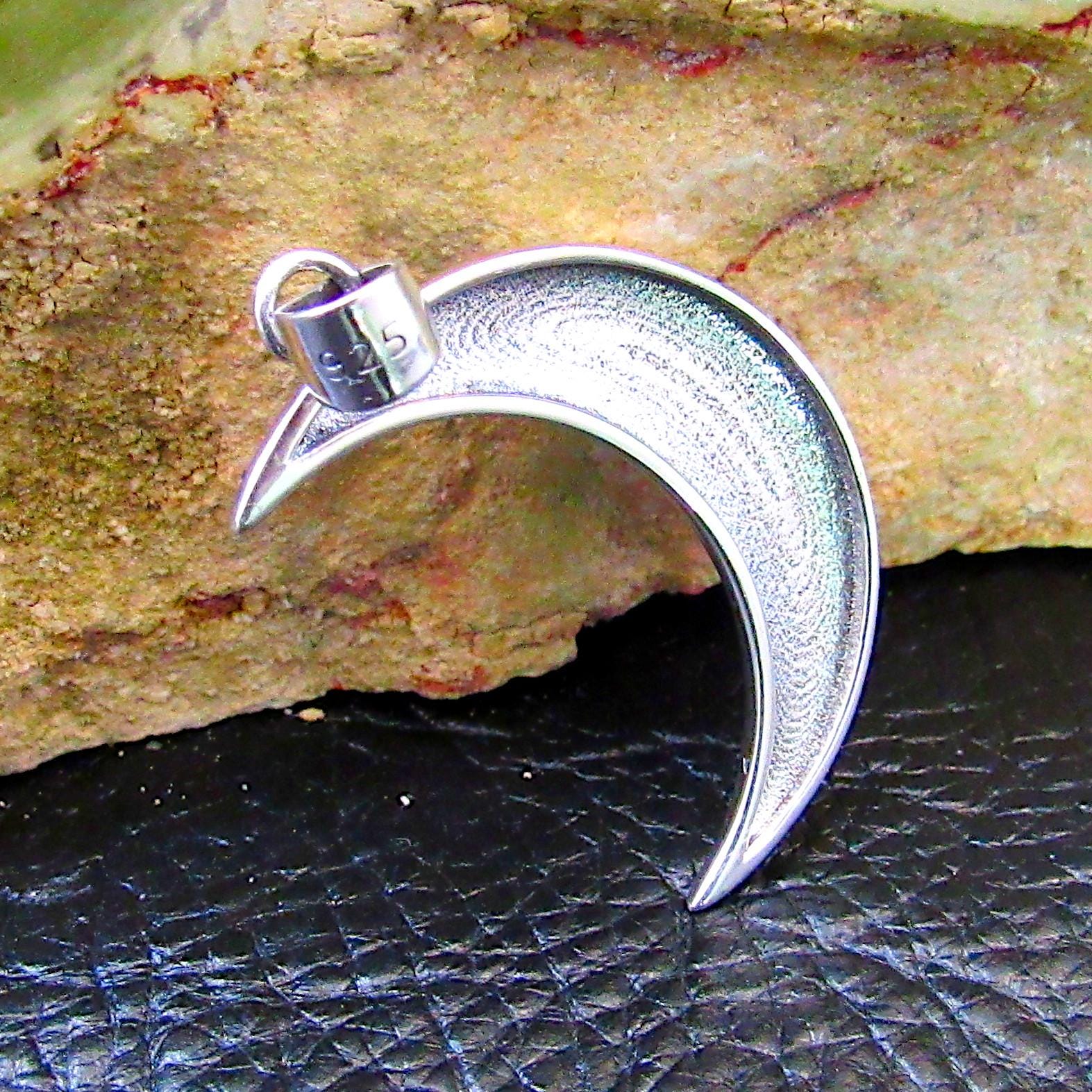 Solid 925 Sterling Silver Crescent Moon Pendant - Mystical Jewelry - Spiral Goddess Charm