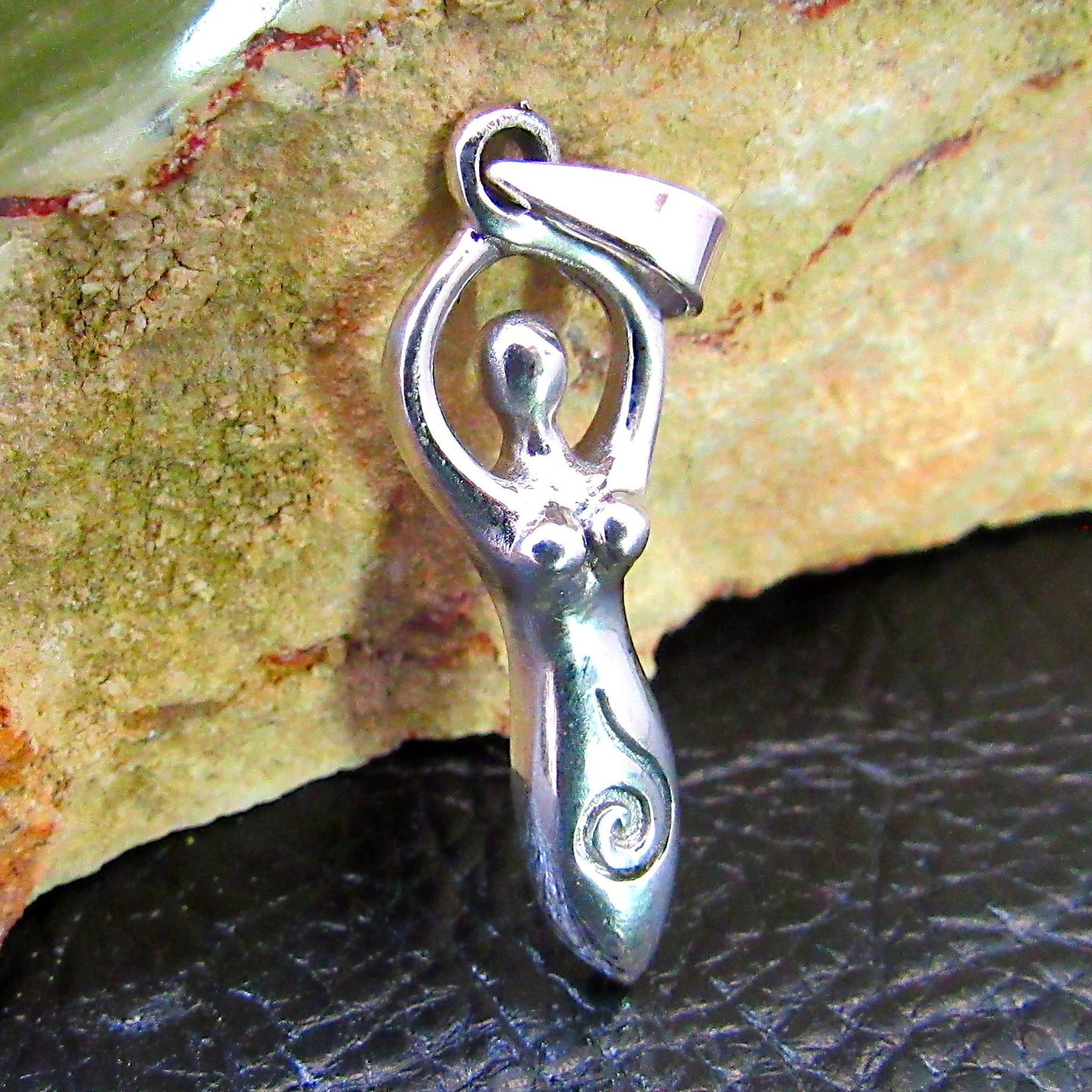 Solid 925 Sterling Silver Spiral Goddess Pendant, Handcrafted Wiccan Pagan Devine Symbol of Feminism
