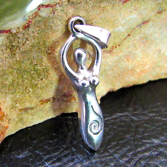 Solid 925 Sterling Silver Spiral Goddess Pendant, Handcrafted Wiccan Pagan Devine Symbol of Feminism